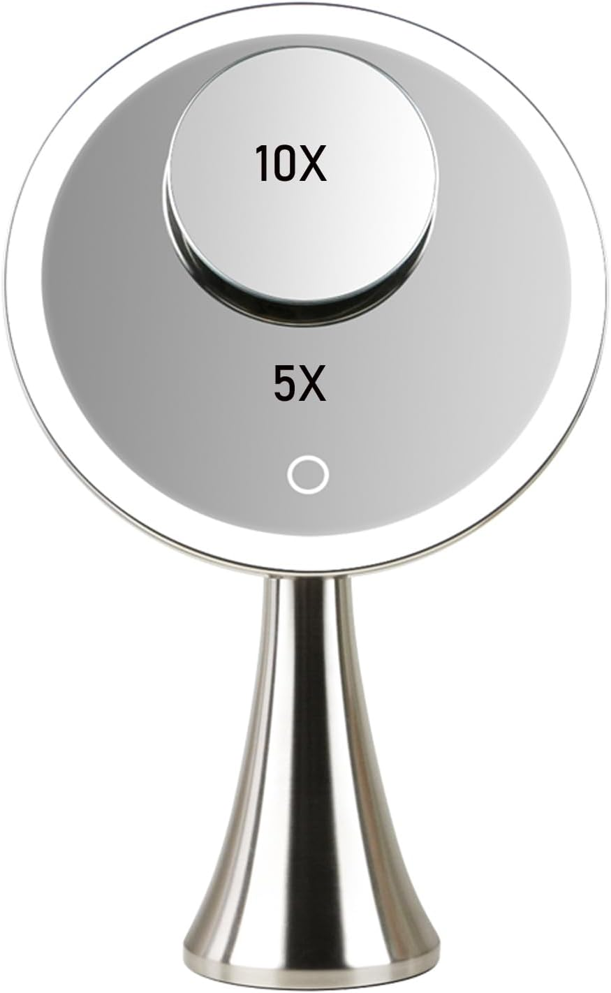 9Inch Lighted round Makeup Vanity Mirror, 5X/10X Dual Magnification with Ultra Bright LED Lights Beauty Mirror, Rechargeable, Cordless, Touch Control Adjustable Brightness, Brushed Stainless Steel image number 6