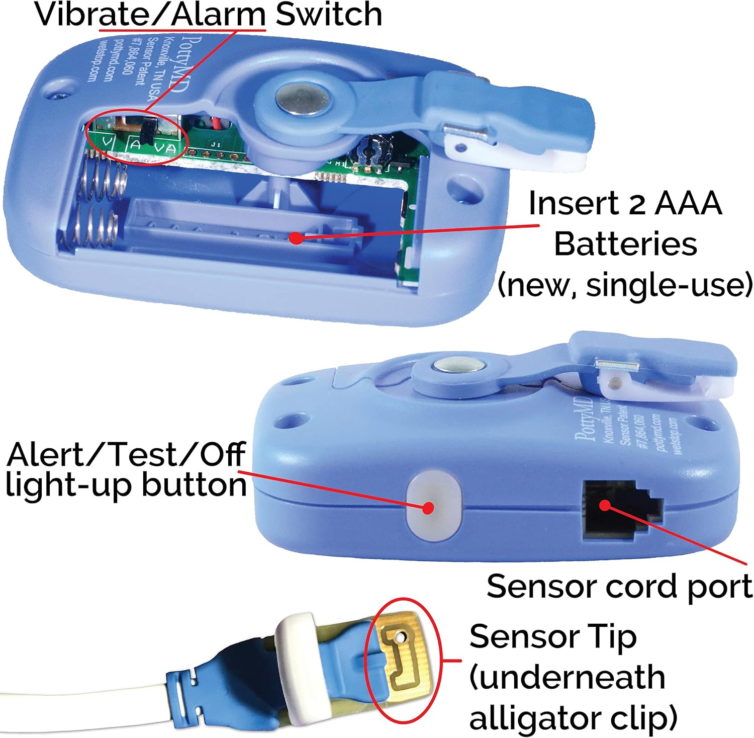 Wet Stop 3 Bedwetting Alarm (BLUE) 6 Alarms & Vibration, Enuresis Alarm, Incontinence, Toilet Training image number 2