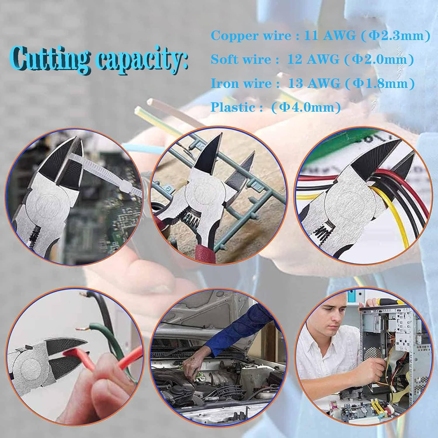 YUENTOEN Wire Cutter, 5 Inch Diagonal Cutter Plier, Ultra Sharp Side Cutting Nipper, Spring Loaded Flush Cutter for Cut Electrical, Jewelry, Crafting, Soft Wires and Plastics image number 4