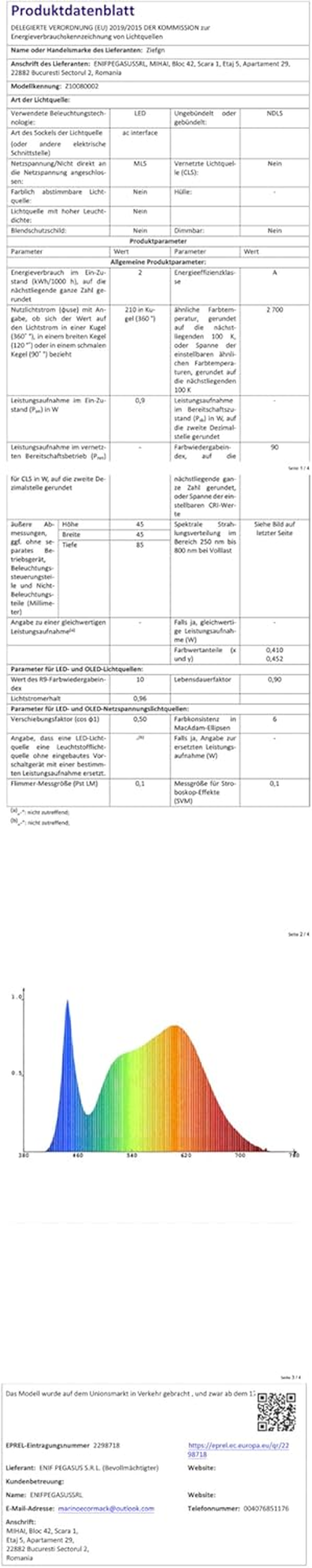 Ziefgn Pack of 4 Classic LED Bulbs E14 40 W Equivalent to 40 W Forme Bougie Blanc Caldo Lighting 2700K, AC 220-240V image number 5