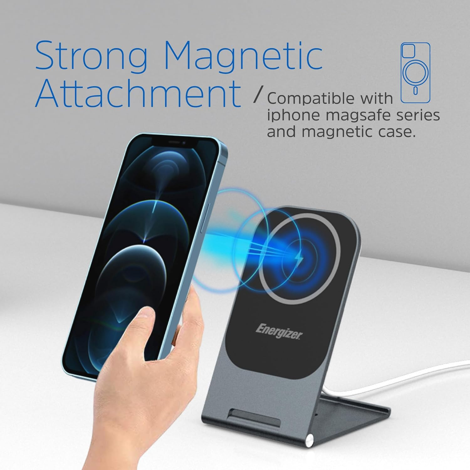 Energizer WCP102 Ultra Thin Wireless Charging Stand for Wireless Chargers, Magsafe, 15W Max, 3Mm, 180 Degree Adjustment, Aluminium Alloy image number 6