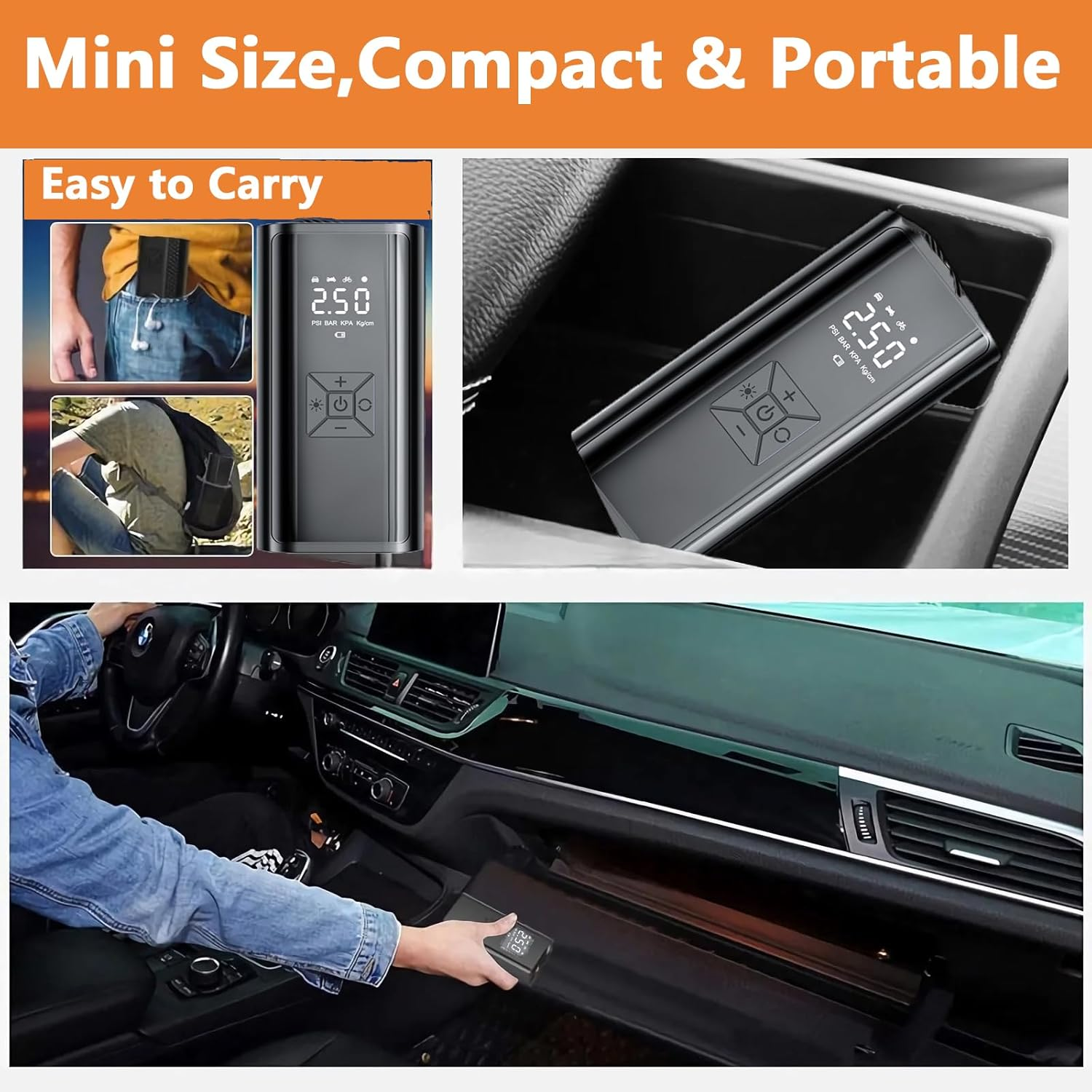 Tire Inflator Portable Air Compressor,150 PSI Fast Inflation,12V DC Portable Air Compressor,Tire Pump with LED Flashlight for Car Tire,Bike,Motorcycles and Balls Tyre Inflator.