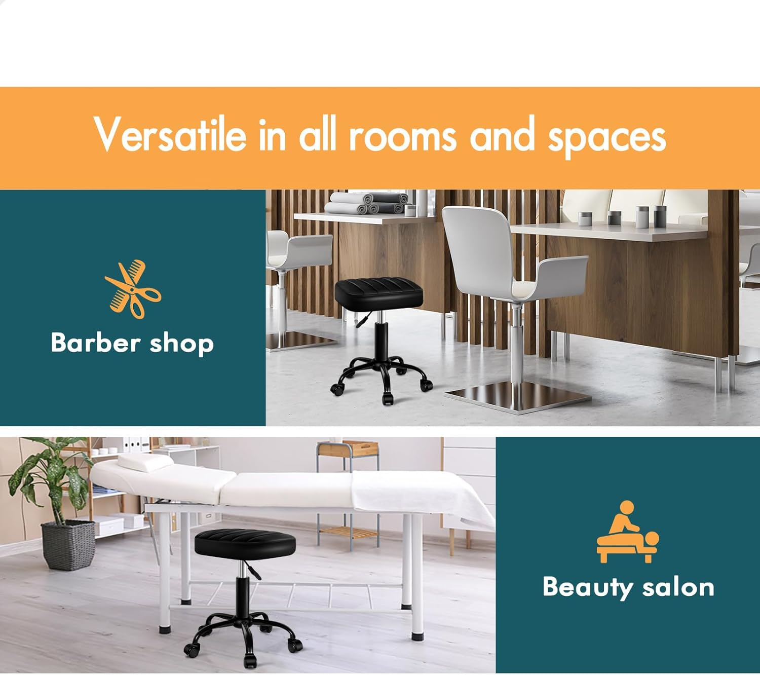 ALFORDSON Salon Stool with PU Leather Upholstery, Adjustable Drafting Rolling Stools in 49-64.5Cm Height, Swivel Spa Chair with Rolling Wheels Hair Barber for Massage Table(Lina Black) - Lina Black image number 6