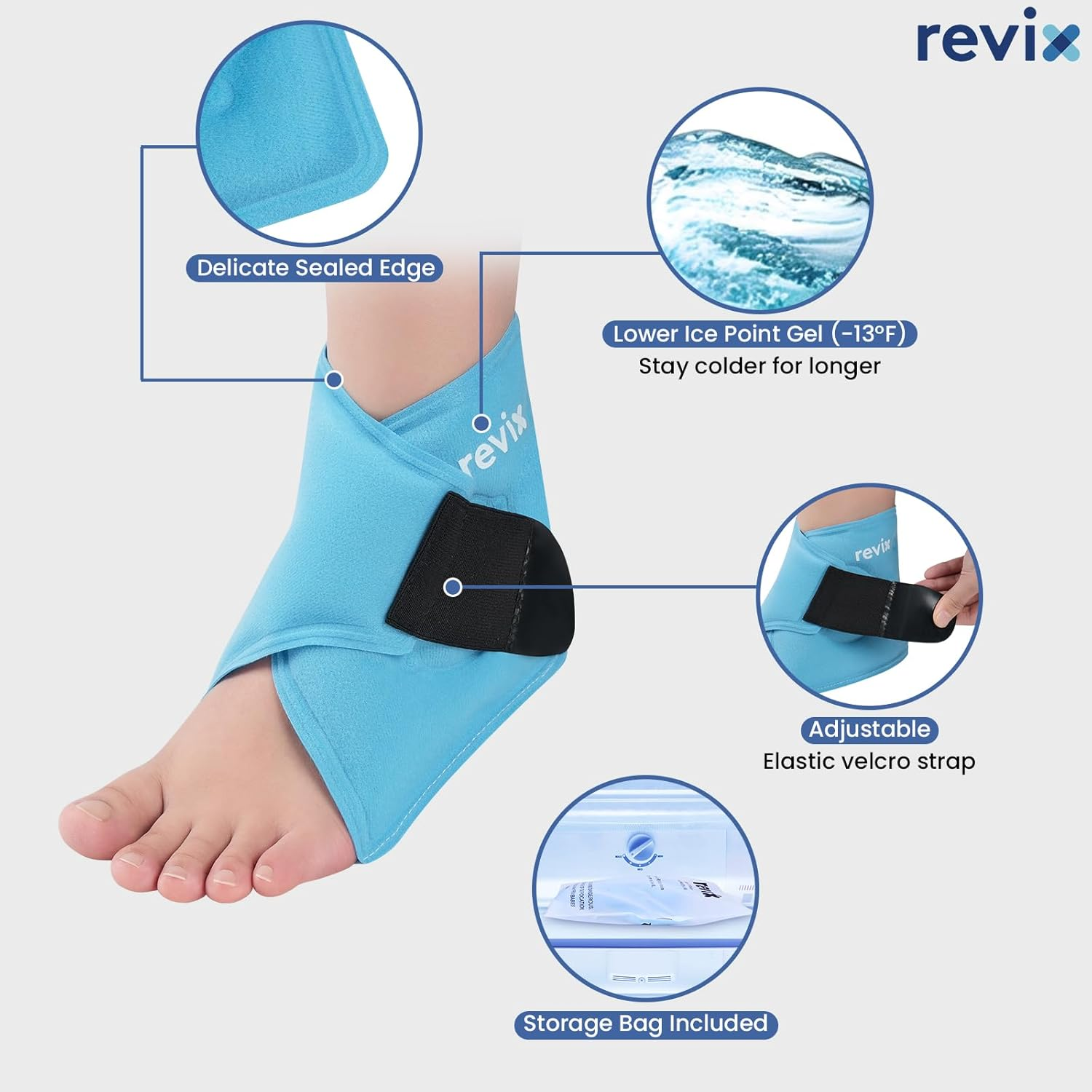 REVIX Ankle Ice Pack Wrap &ndash; Reusable Gel Cold Compression for Foot Discomfort, Ice Wrap for Feet Swelling and Recovery, Plantar Fasciitis, Achilles Tendonitis, and Sprained Ankles image number 2