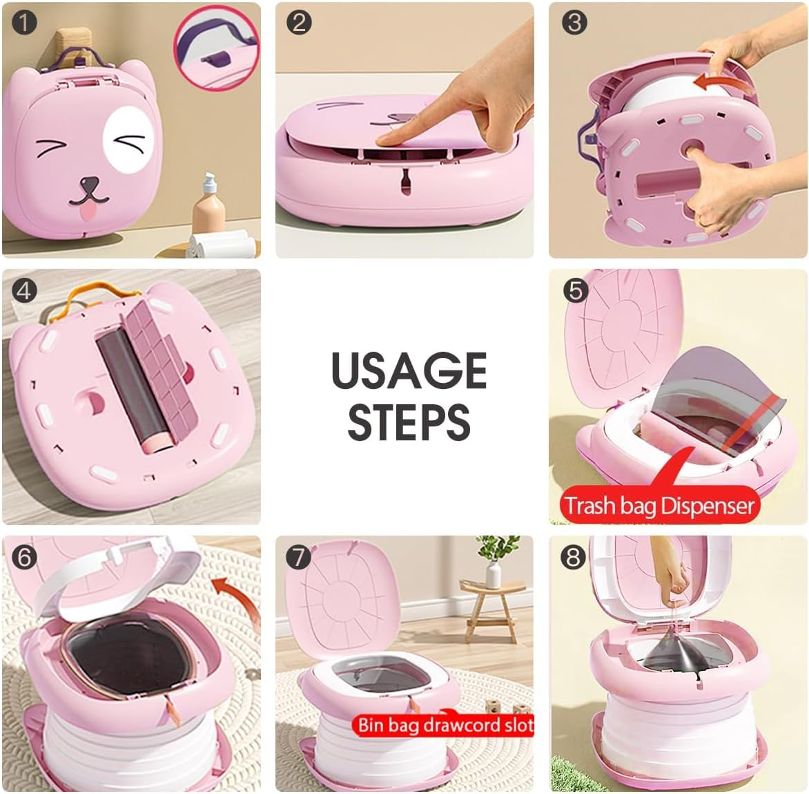 ZONEY Portable Potty, Travel Foldable Training Toilet for Car Camping Indoor Outdoor Bathroom, Kids Training Toilet for Boys Girls Baby Toddler (Pink) - Grey image number 5