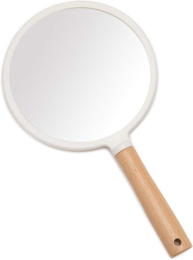 YEAKE Hand Held Mirror with Handle for Makeup,Small Cute Wood Hand Mirror for Shaving with Hole Hanging Single-Sided Portable Travel Vanity Mirror for Men&Women(Square,Pink,1Pack)