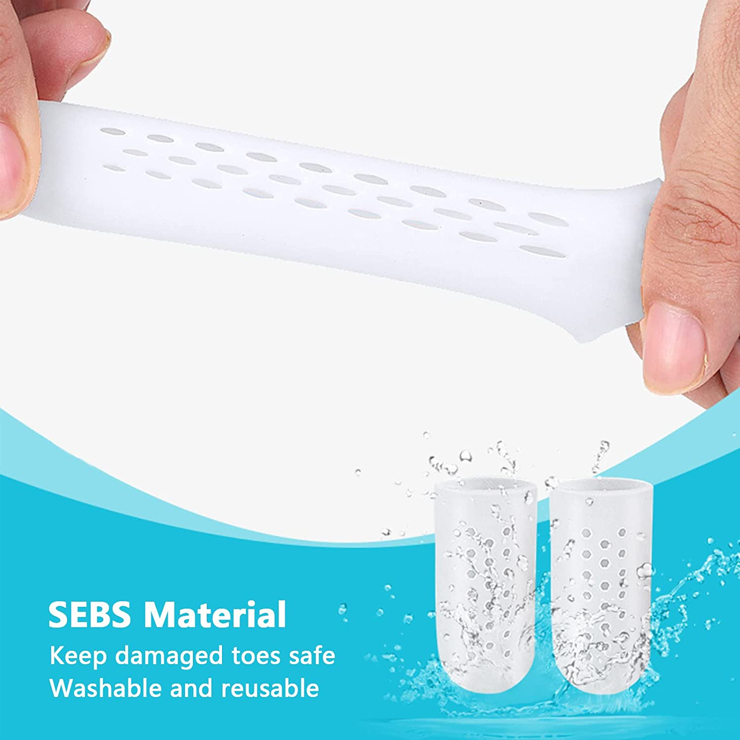 12Pcs 3 Sizes Gel Toe Protectors Breathable, Blister Toe Caps with Holes, Reusable Toe Covers Women Men for Hammer Toes, Toe Guards for Feet, Missing or Ingrown Toenails (White) image number 5