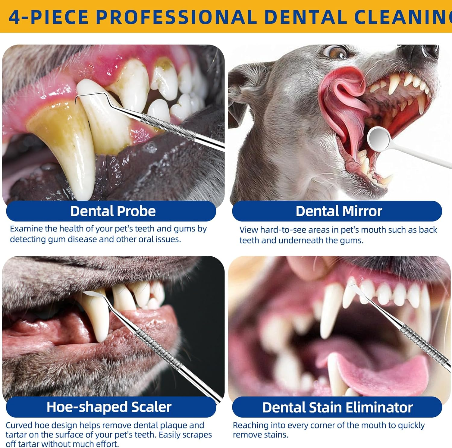 Dog Teeth Cleaner Tartar Remover, Pet Tooth Brushing Kit Plaque Remover for Dogs and Cats, Professional Pet Oral Care