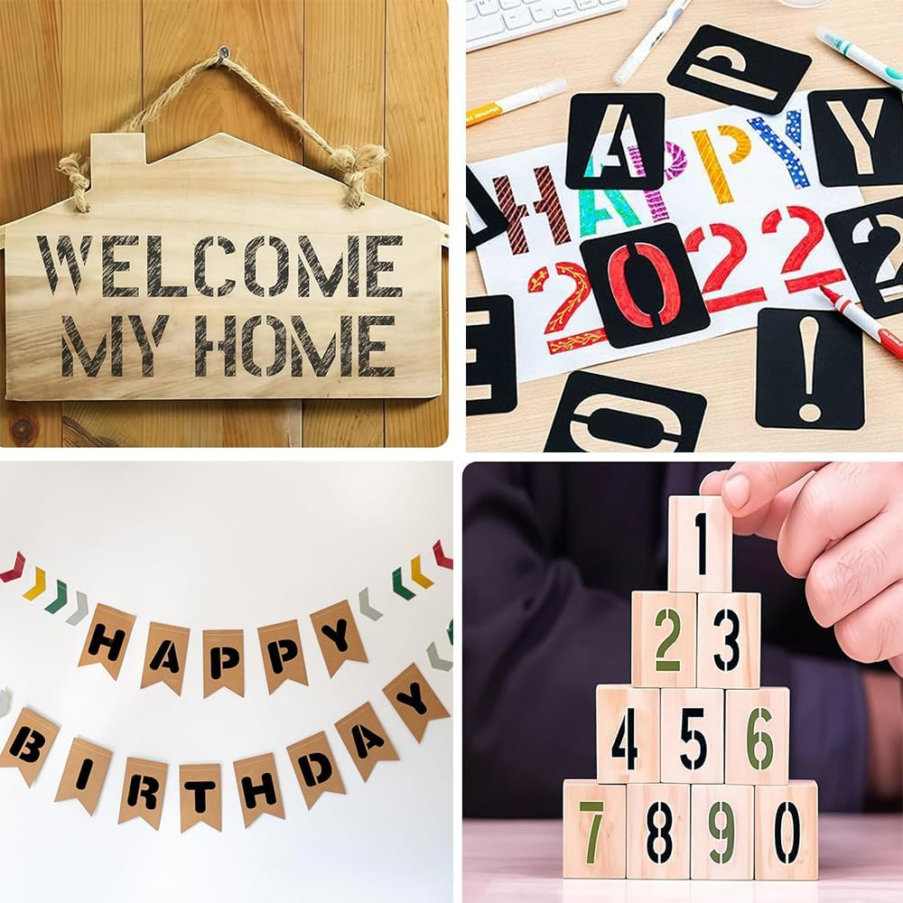 4 Inch Letter and Number Stencils Kit,Letter Symbol Numbers Craft Stencils,42 Pcs Washable Reusable Alphabet Templates Interlocking Stencil Kit for Painting on Wood,Wall,Fabric,Sign,Diy Art Projects image number 4