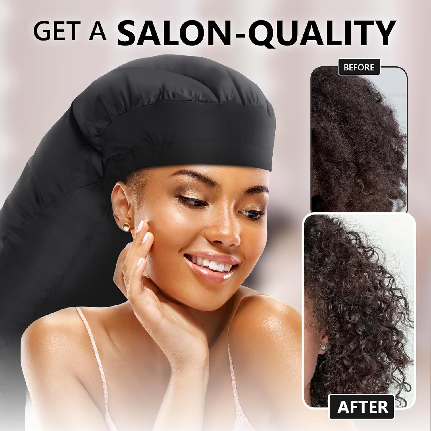 Large Hooded Hair Dryer Bonnet W/Integrated Headband - Reduces Heat Exposure around Ears & Neck - Enhanced Size for Use with Rollers, Speeds up Drying Time, Safe Deep Conditioning at Home, Adjustable image number 3