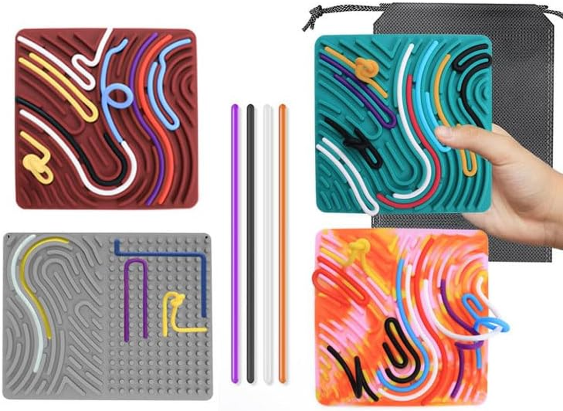 Silicone Sensory Activity Board,Double Side Calm down Fidget Toy, Activities for Travel,Silent No Mess,Anxiety Relief Stress,Portable with Travel Bag and 11 Silicone Stick (Reddish-Brown) image number 6