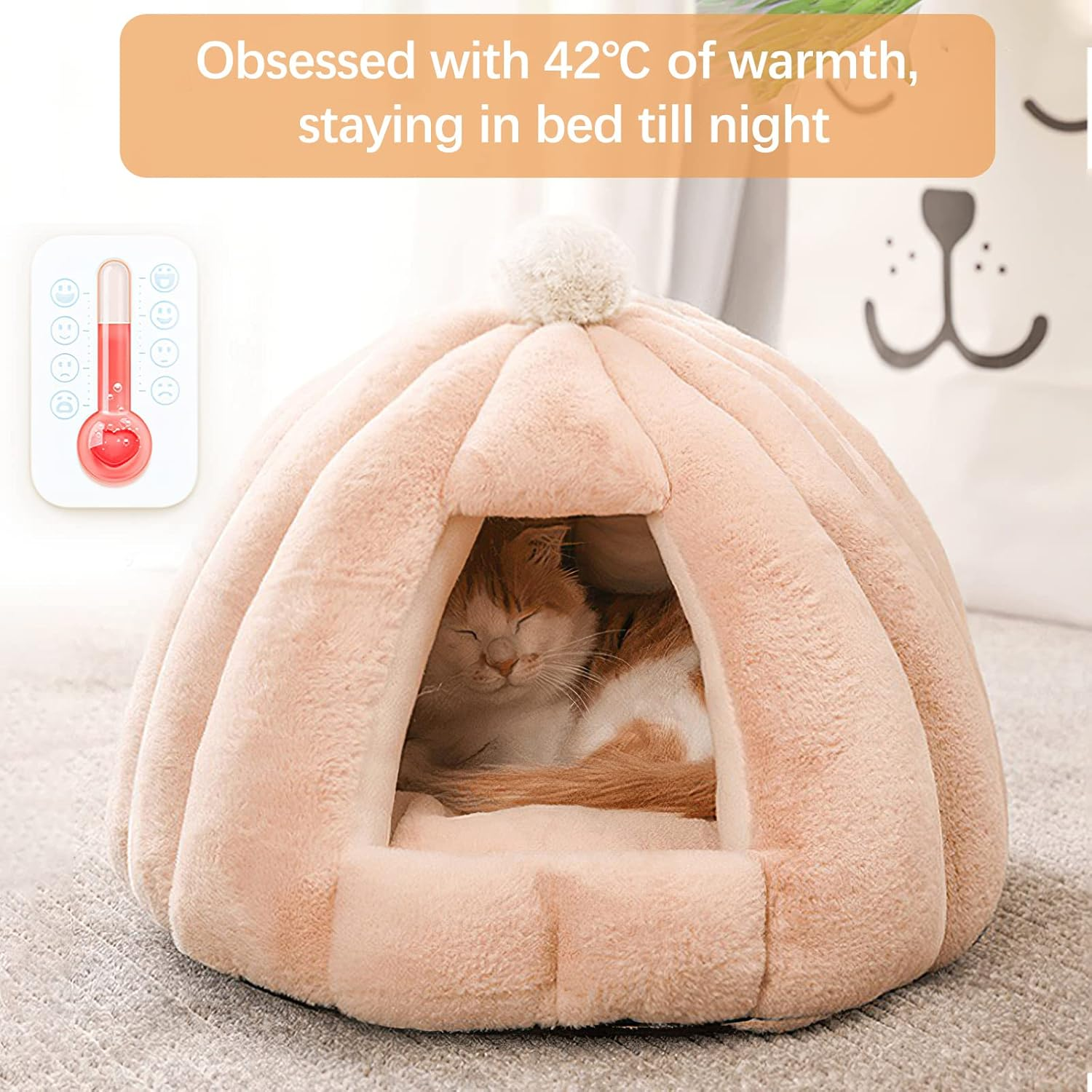 Galat&eacute;e Cat Cave Bed, Washable Cat Cushion Bed with Non-Slip Base, Pet Bed with Removable Washable Inner Cushion, Soft and Cosy Plush Cat Igloo (M, Blue) image number 5