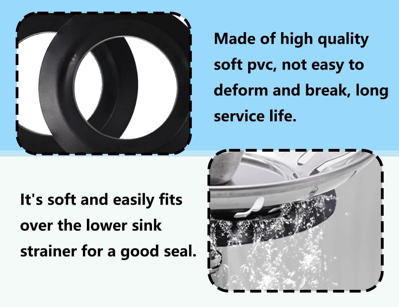 KAPSING Pack of 6 Sink Plugs, Replacement Seal, Black, Rubber Sink Plug Seals, Replacement Part for Diameter 78-83 Mm Strainer Basket image number 2