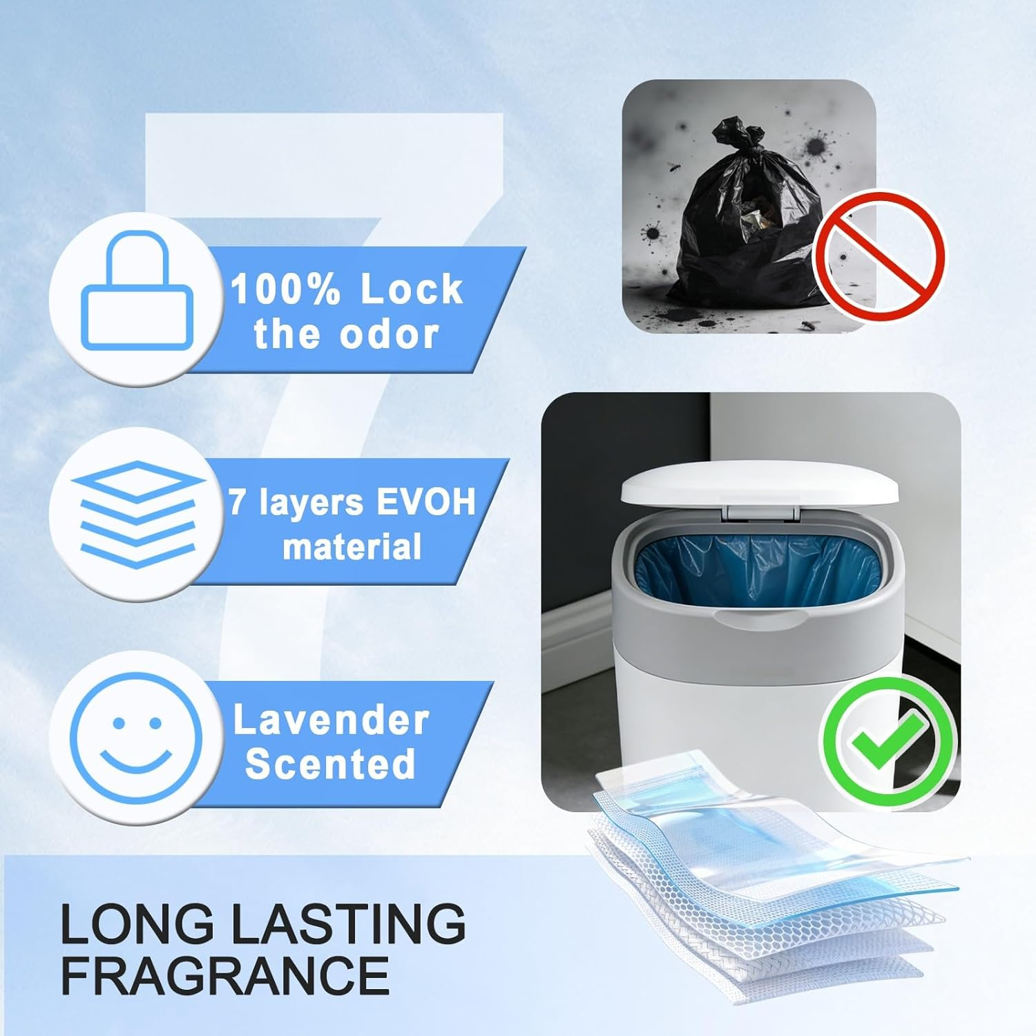 Pack of 12 Refill Cassettes for Cat Litter Disposal Bucket, Made of 7-Layer EVOH Material, Antibacterial and Deodorising Refill Cassette, Suitable for Cat Litter Toilets and Changing Containers image number 3