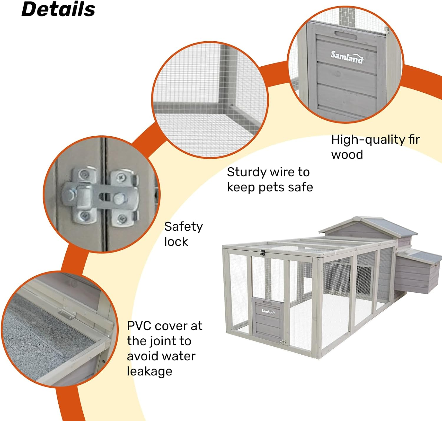 Samland Wooden Chicken Coop with Run, Outdoor Waterproof Hen House for Multiple Chickens, Durable Backyard Poultry image number 3
