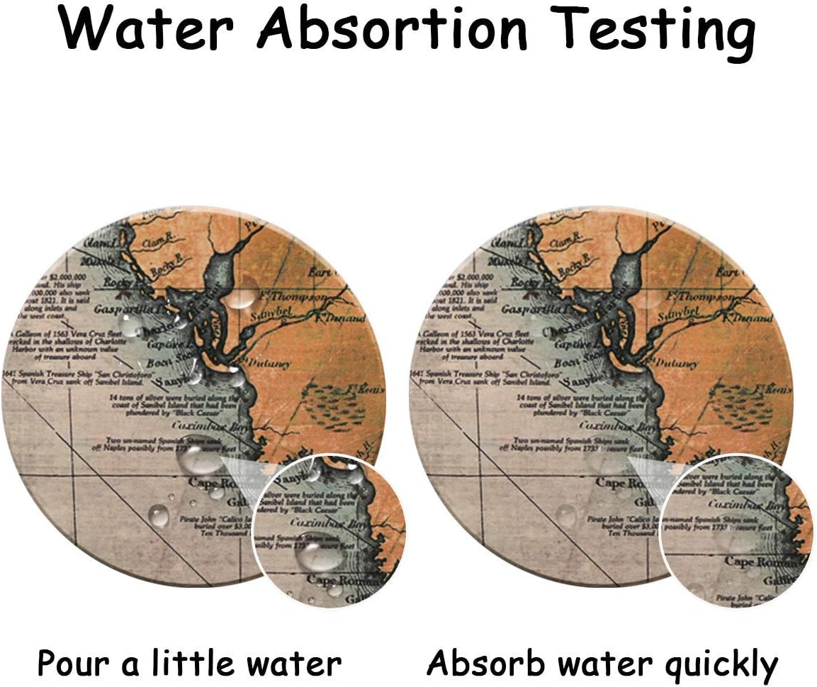 Darate Absorbent Coasters with Holder Set of 8, Coasters for Drinks, Unique Housewarming Gift, 4 Inch round Coaster for Bedroom, Home, Office, Bar, Dining Room, Living Room, Kitchen (Nautical Chart) image number 6