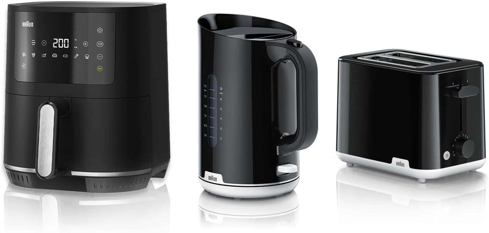 Braun Kitchen Kickstarter Value Pack, Bundle with Breakfast 1 Kettle WK1100BK, Breakfast 1 Toaster HT1010BK, Multifry 3 Airfryer HF3030BK, Small Kitchen Appliances Bundle, Accessories for Kitchen image number 1