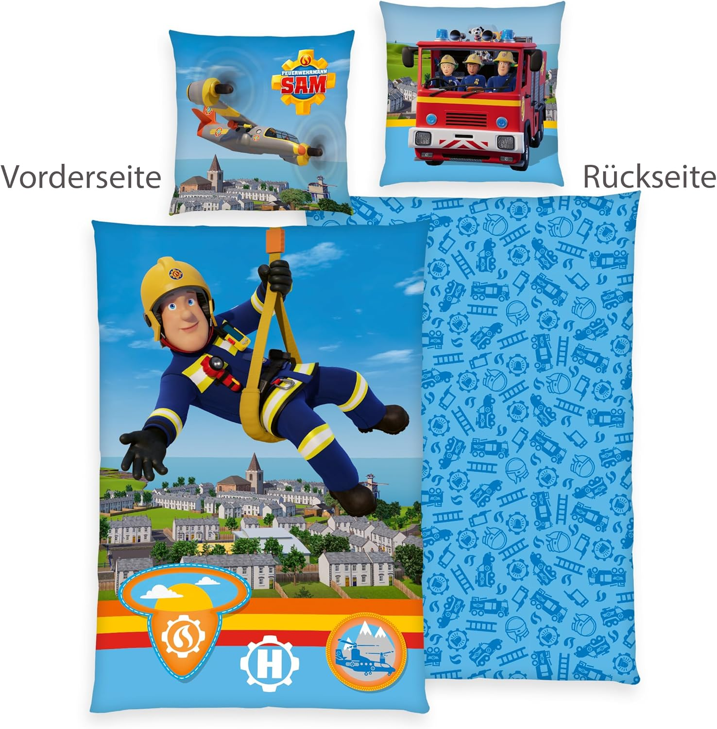 Herding Fireman Sam Bed Linen, Pillowcase Approx. 80 X 80 Cm, Duvet Cover Approx. 135 X 200 Cm, with Branded Zip, 100% Cotton/Renforc&eacute; image number 2