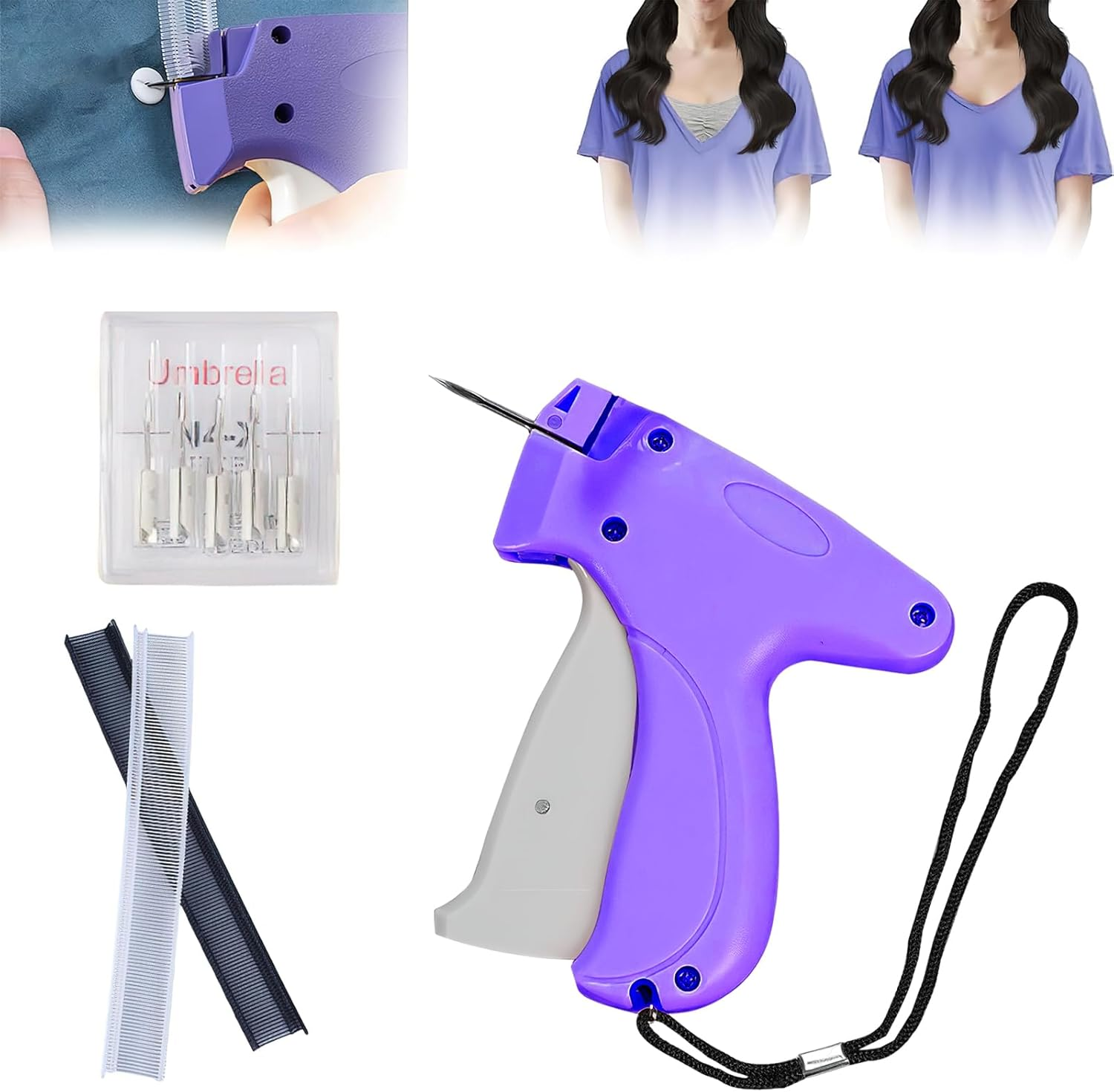 Stitch Gun,Tagging Gun for Clothing, Fine Stitch Mini Stitch Gun for Clothes,Quick Clothing Fixer,Hemming Sewing Tool Kit with 5 Needles,Includes 1000 Fasteners, Great for Garment Repair(Purple) image number 1