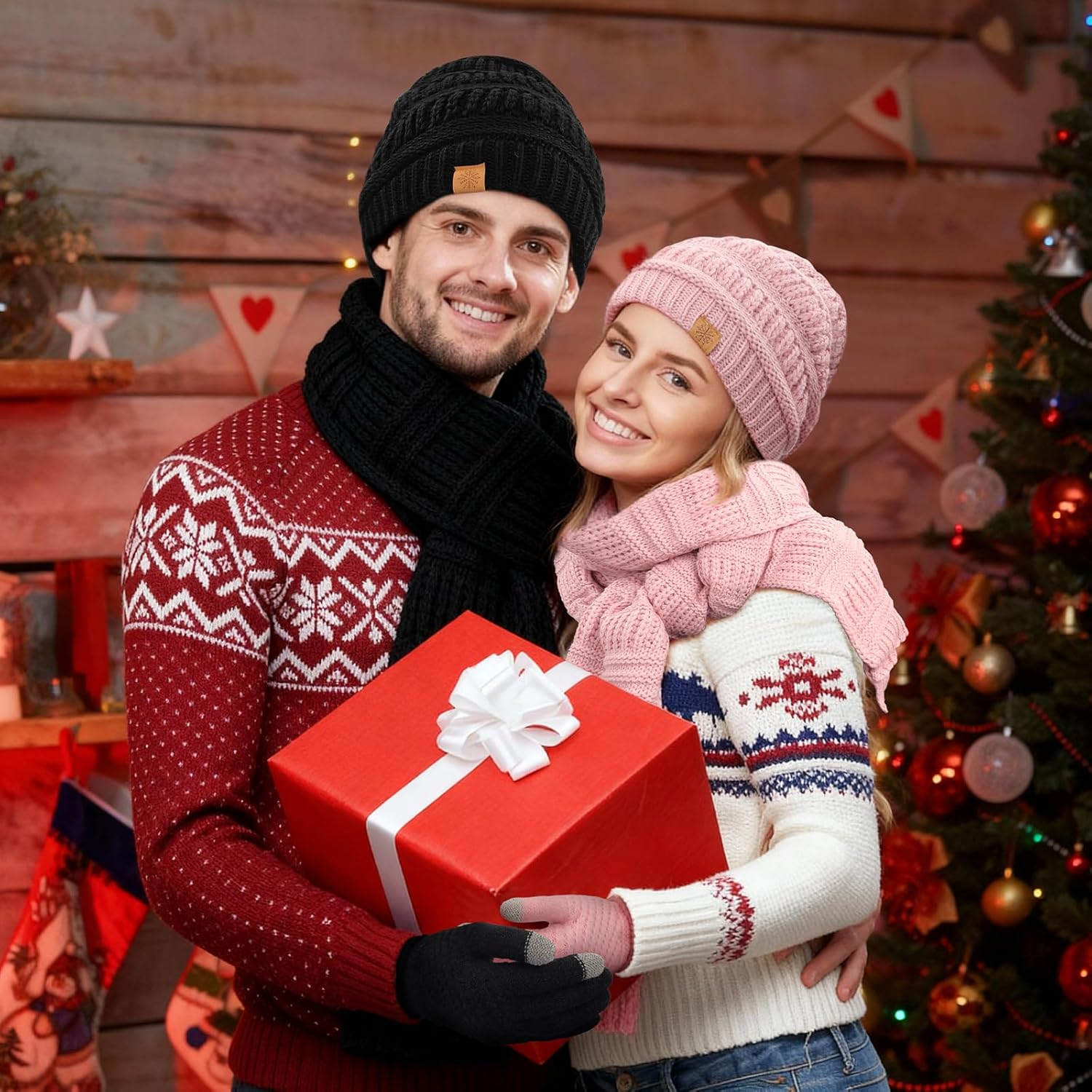 Winter Beanie Hat Scarf Gloves Set, Winter Clothes for Women, Fleece Lined Hats Touchscreen Gloves Thick Neck Warmer