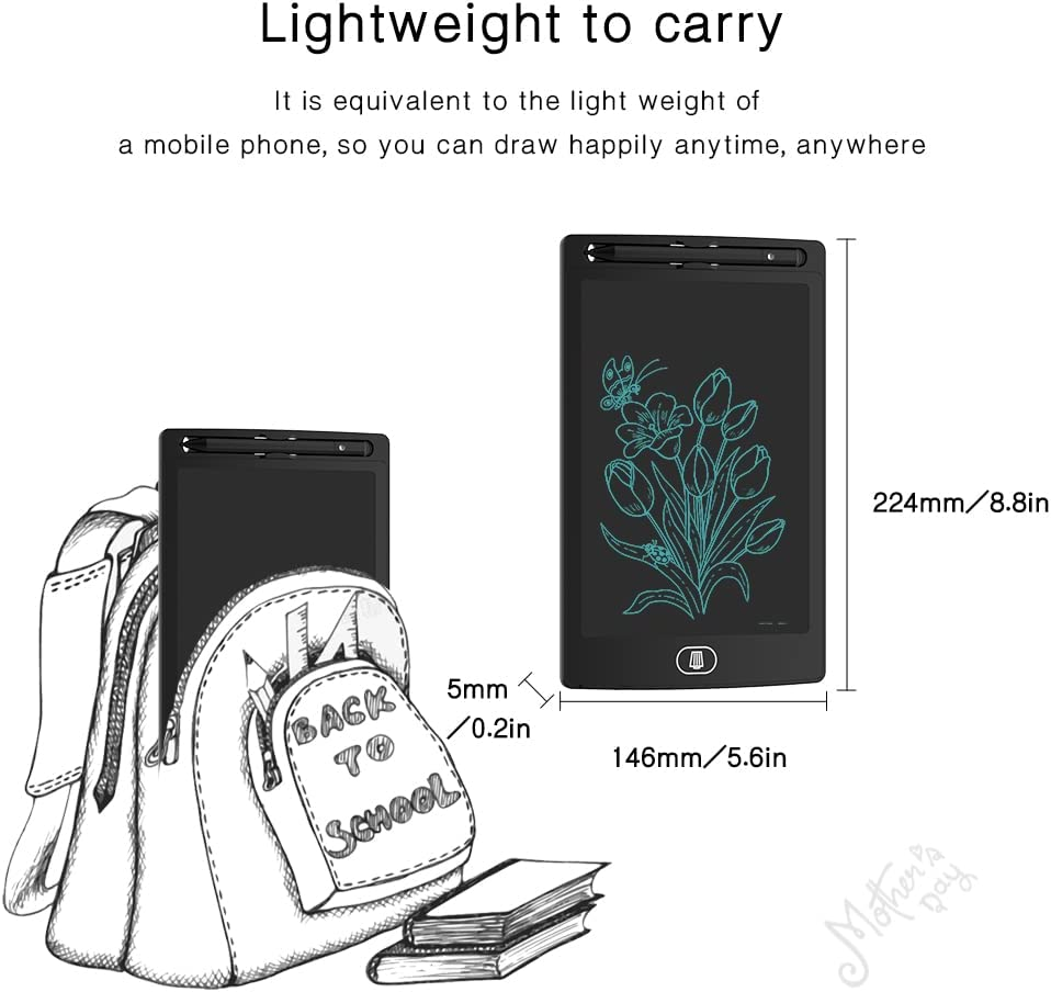 [2 Pack] TIQUS LCD Writing Tablet Pad 8.5 Inch Ewriter Electronic Board and Memo Notes for and Adults at Home School and Office Middle Stylus (Black) image number 1