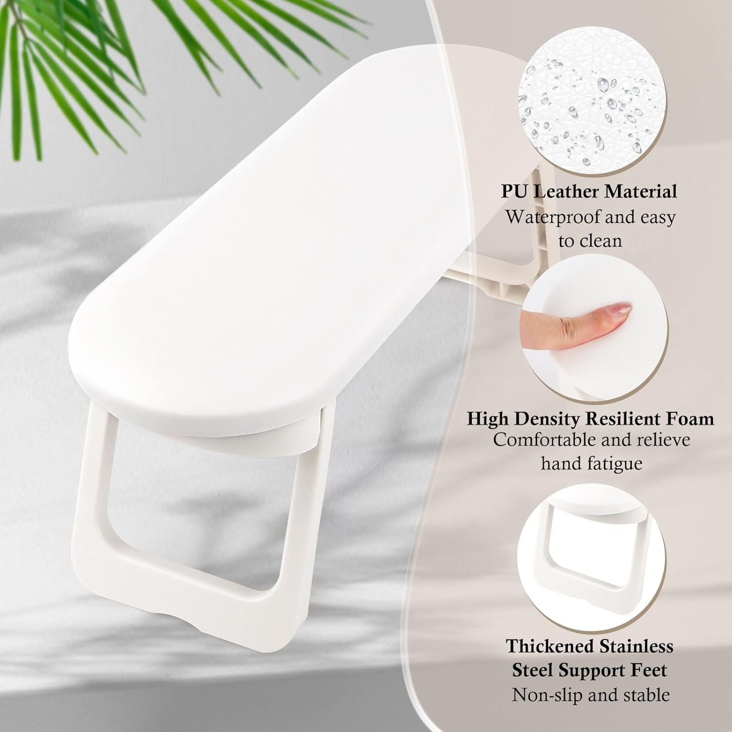 NVIYAM Nail Arm Rest Hand Cushion, Nail Cushion, Non-Slip PU Leather Hand Rest, Non-Slip Manicure Hand Cushion, Foldable Nail Armrest Cushion for Beauty Salons Home Manicure - White image number 5