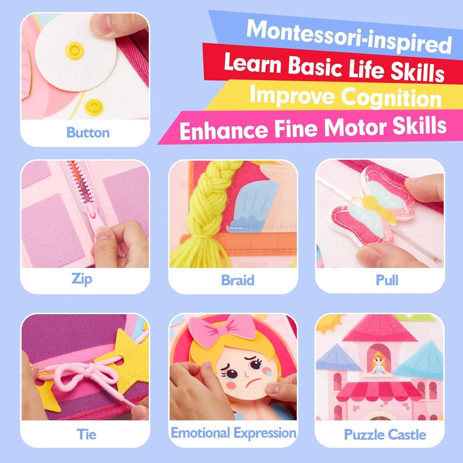 Kukelen 3-12 Year Old Girl Gifts - Princess Toys Makeover Busy Board - Quiet Busy Book -Quiet Book Pretend Play for Toddlers 3-5 - Montessori Toys for 4 Year Old Girl Birthday Gifts image number 6