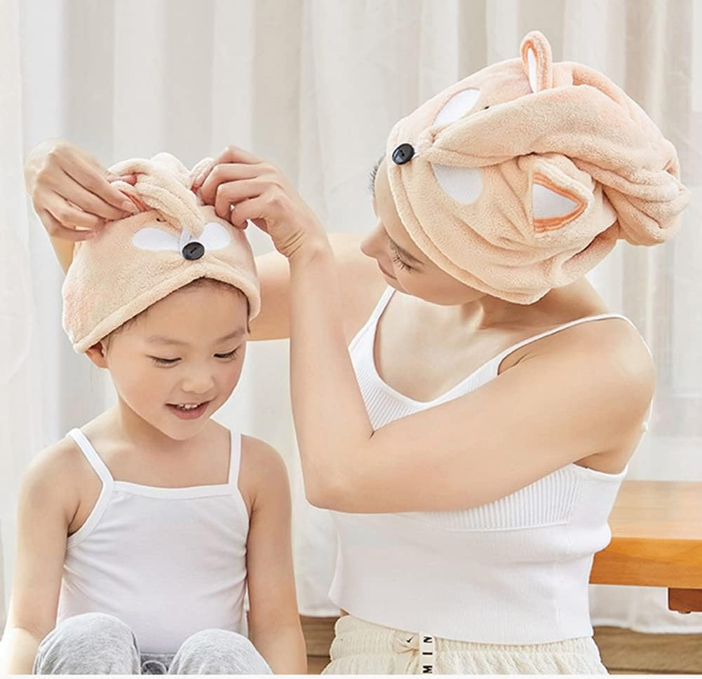 Anti-Frizz Kids Hair Towel Absorbent Quick Drying Girls Hair Turban Towel with Button Wet Hair Dryer Cap Ultra Soft Hair Drying Towel Wrap Twist Hat for Curly, Long Hair and All Hair Types,S,Pink image number 1
