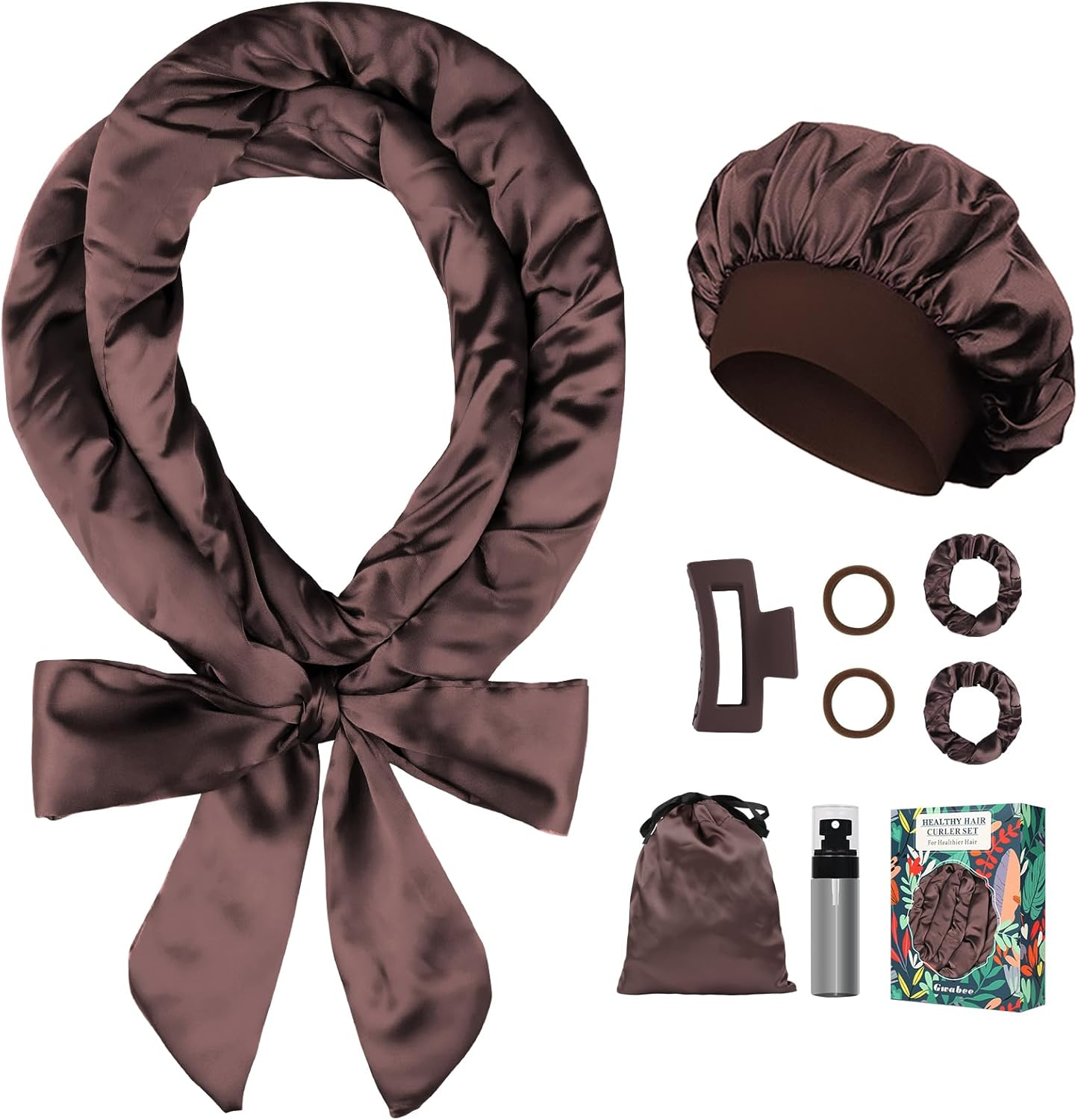 Gwabee Heatless Curls Overnight Hair Curlers to Sleep in Satin Hair Curler Rollers No Heat Hair Wrap for Curls Headband, 70" Satin Heatless Curling Rod Set for Women Long Waves Hair Volume -Black 9PCS