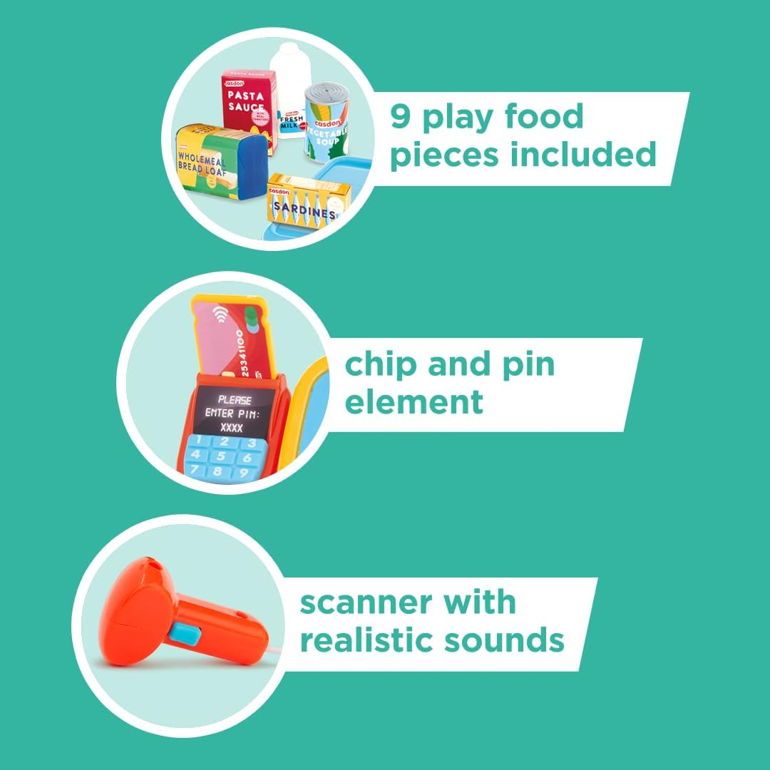 Casdon Cash Register | Interactive Toy Shopping Till for Children Aged 3+ | Includes Working Calculator, Microphone, Scanner & More! image number 1