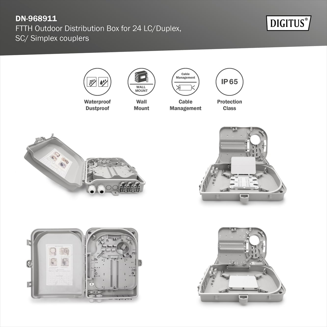 Digitus Professional DN-968911 Outdoor FTTH Distribution Box for 8X SC Simplex Adaptor / 24 Splices image number 1