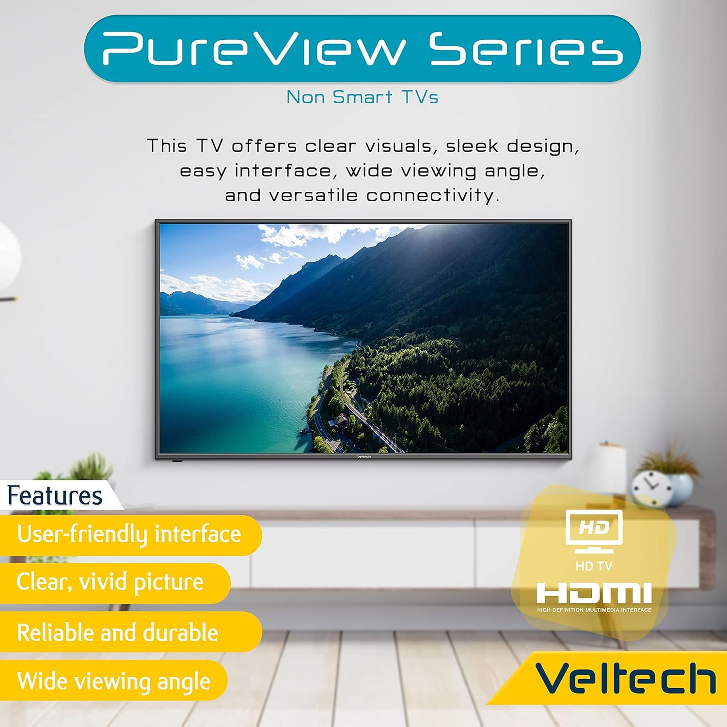 Veltech 24 Inch HD Ready LED TV - Energy Efficient Non-Smart TV Freeview HD, HDMI, USB Media Player, Dolby Digital Audio, Wall Mountable Small Television for Kitchen, Bedroom or Lounge【Energy Class E】 image number 6