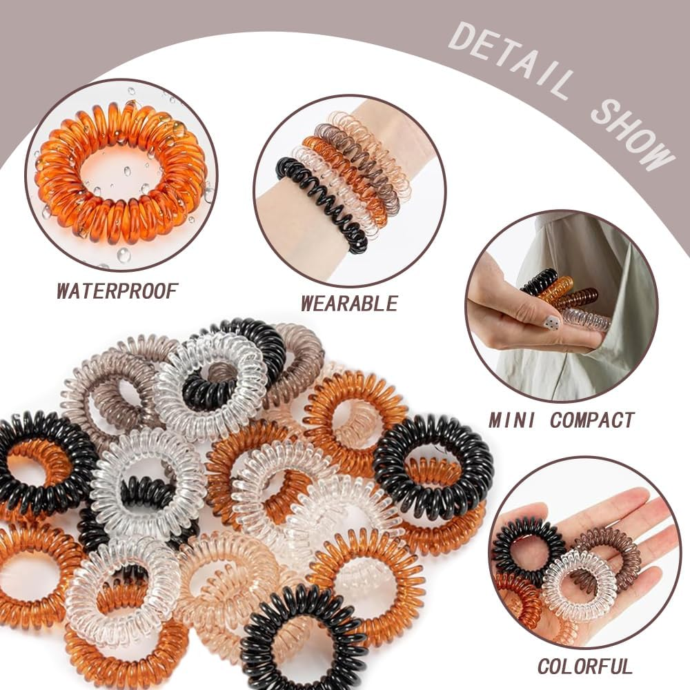 TRKETK Pack of 24 Spiral Hair Bobbles, Elastic Hair Bobbles, Telephone Cable, Plastic Spool, Hair Bobbles, Spiral Telephone Cable, Hair Band, Elastic Hair Band for Girls and Women image number 2