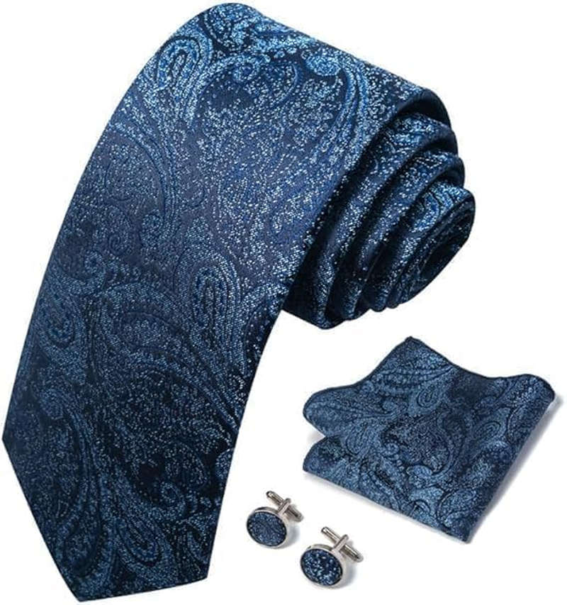 Tie and Pocket Square Men'S Woven Necktie Silk Handkerchief and Clip Sets Necktie
