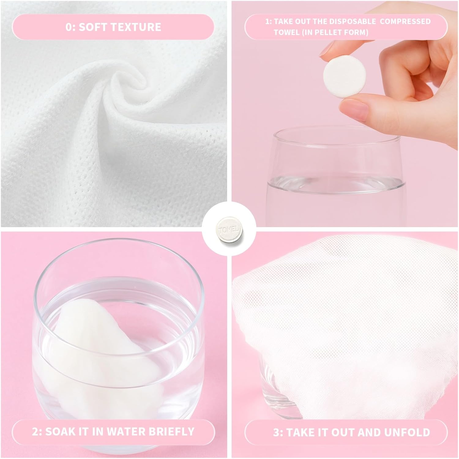 100PCS Disposable Compressed Face Towels - Mini Travel Essentials, Face Towel Disposable Tablets, Soft Face Cloths & Towels for Travel, Camping, Hiking, Outdoor, and Home Use image number 4