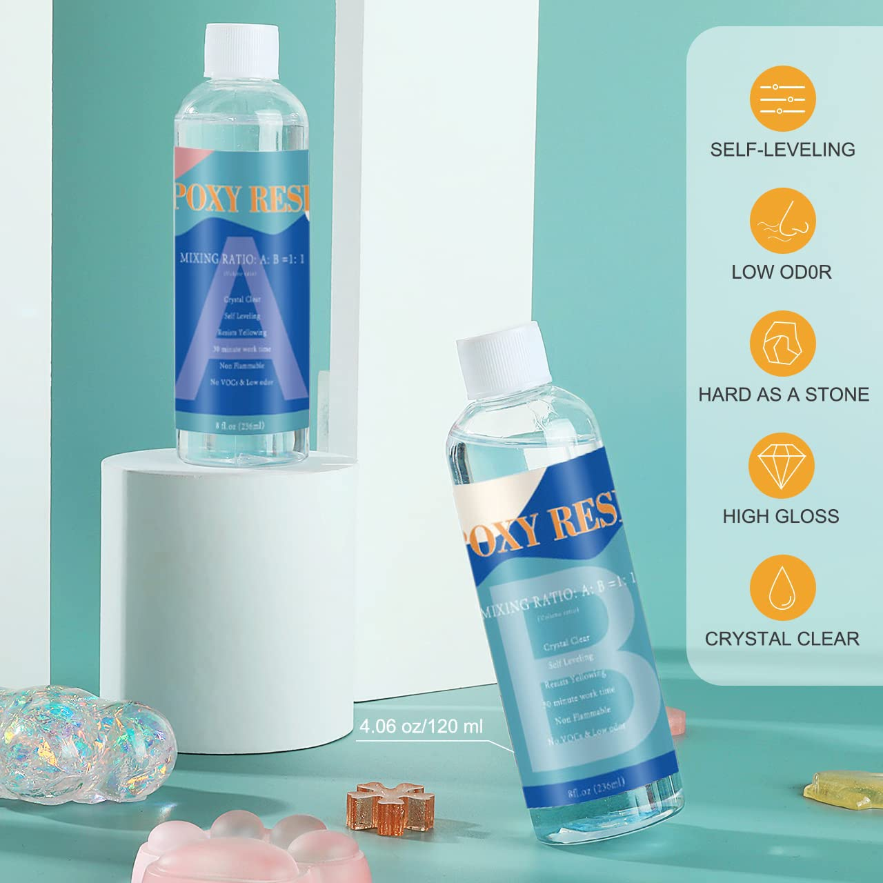 Epoxy Resin Kit, for Art, Jewelry, Crafts, Keychain - Including Crystal Clear, Odor Free, High Gloss, Bubble Free, Premium Quality, Easy Casting, Craft Resin (A500Ml/16.9Fl.Oz+B500Ml/16.9Fl.Oz) image number 3