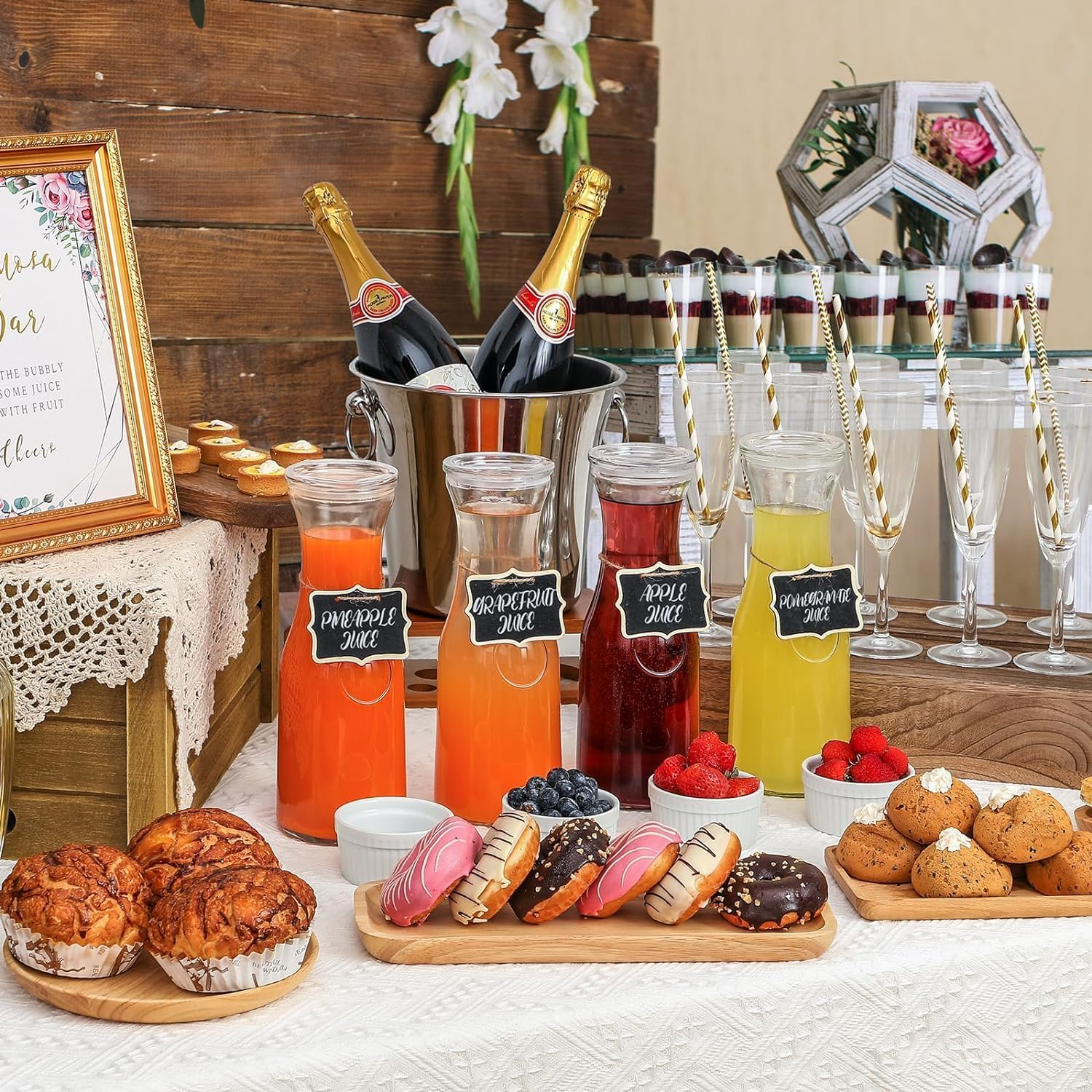 Set of 4 Glass Carafe with Lids, MUVKQC Glass Carafe Pitchers, 1 Liter Water Pitcher Carafe for Mimosa Bar, Brunch, Cold Water, Wine, Iced Tea, Lemonade, Beverage, 34OZ image number 1