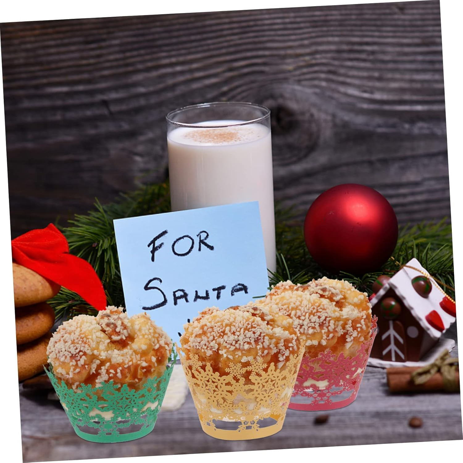 36Pcs Hollow-Out Snowflake Cake Wrappers Paper Cupcake Liners for Christmas Baking Cake Decorations image number 1