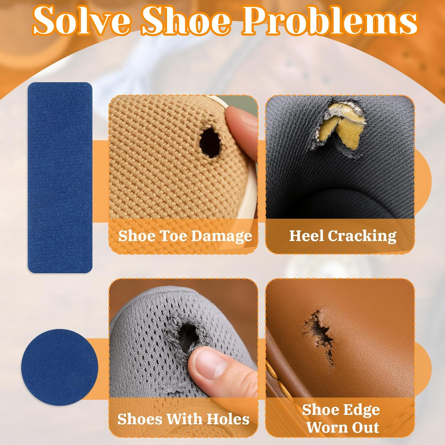 30Pcs Shoe Patches for Holes, Self-Adhesive Shoe Heel Repair Patch 5 Colors Shoe Hole Repair Patch Kit for Sneakers and Mesh Shoes (Rectangular and round Shapes) image number 5