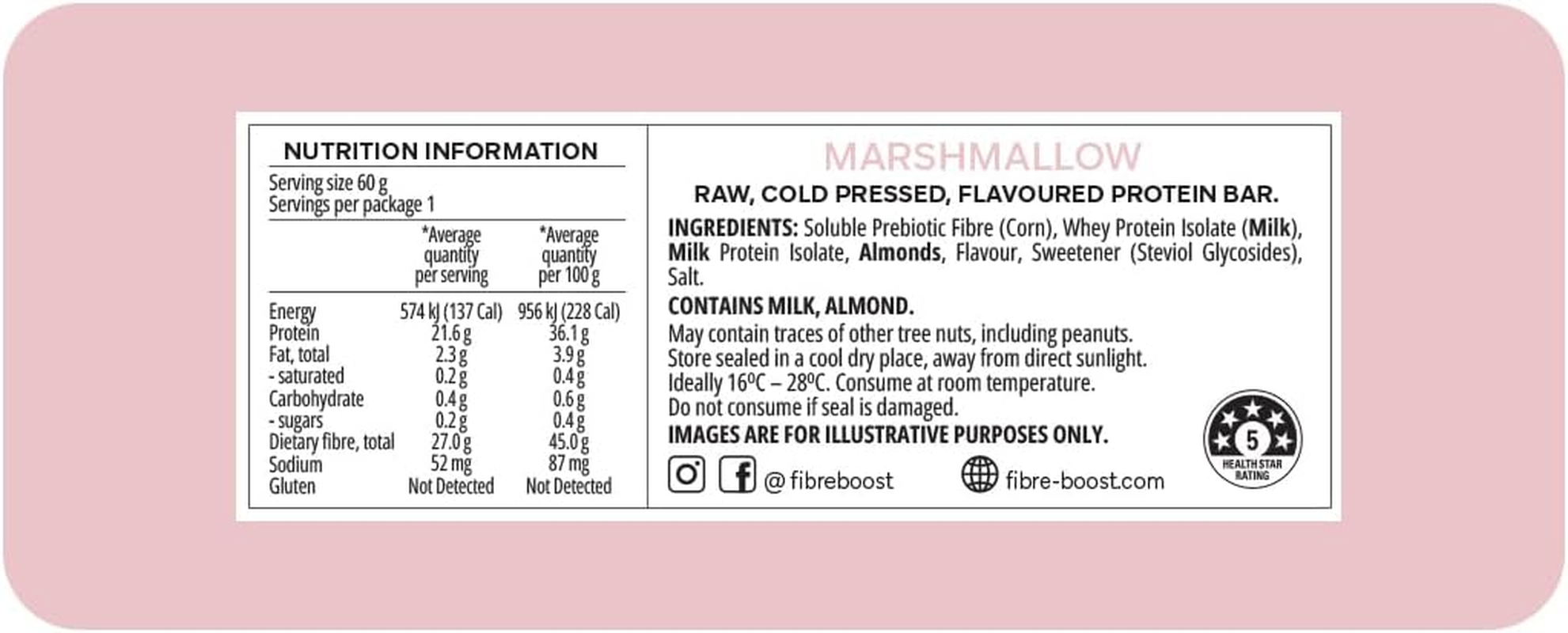 Fibre Boost Cold Pressed Marshmallow Flavoured Protein Bar image number 1