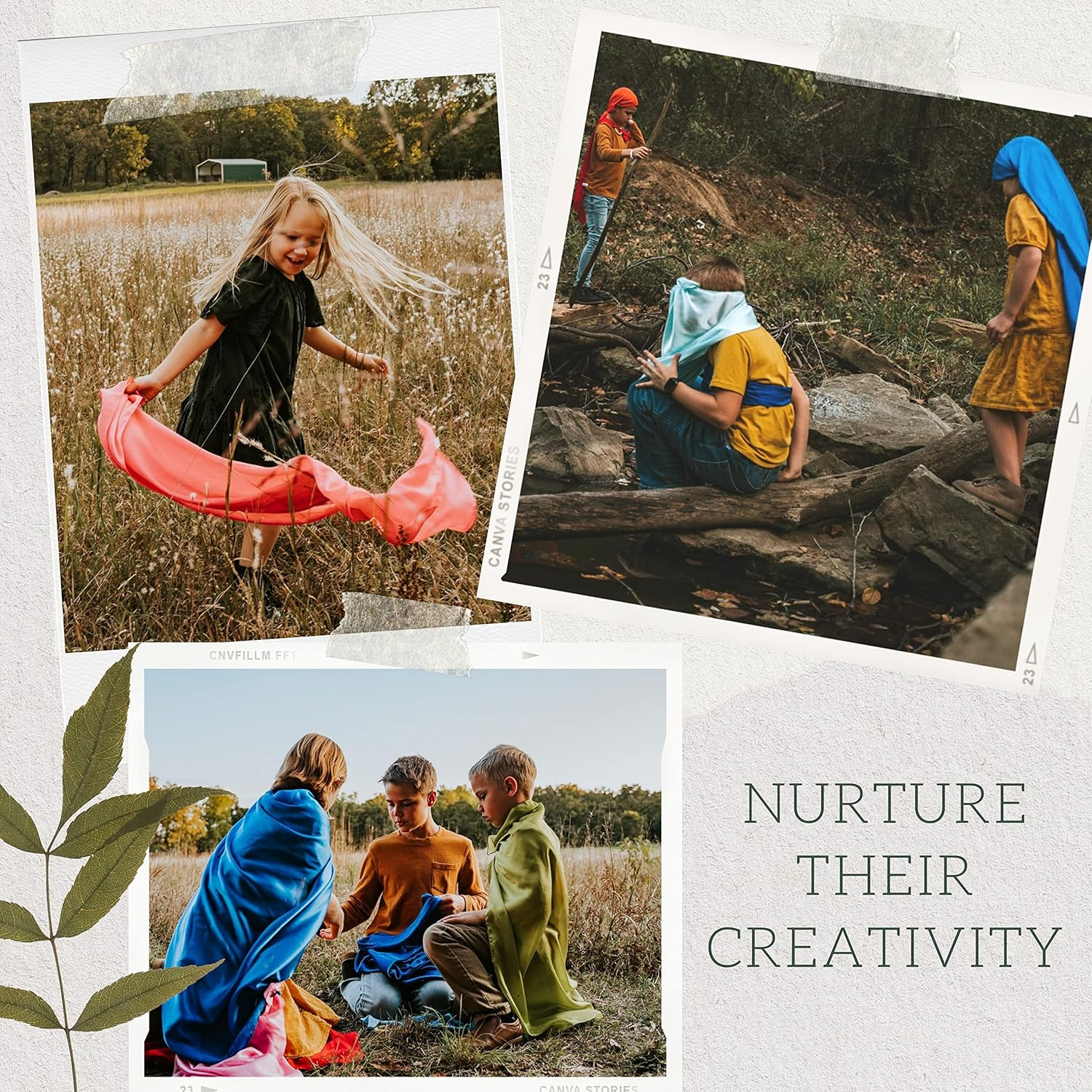 Melodie Naturals Play Scarves &ndash; Fun and Colorful Dress up Scarves for Kids &ndash; Ideal for Montessori and Waldorf Activities &ndash; 7Pc Vegan Play Silks image number 6