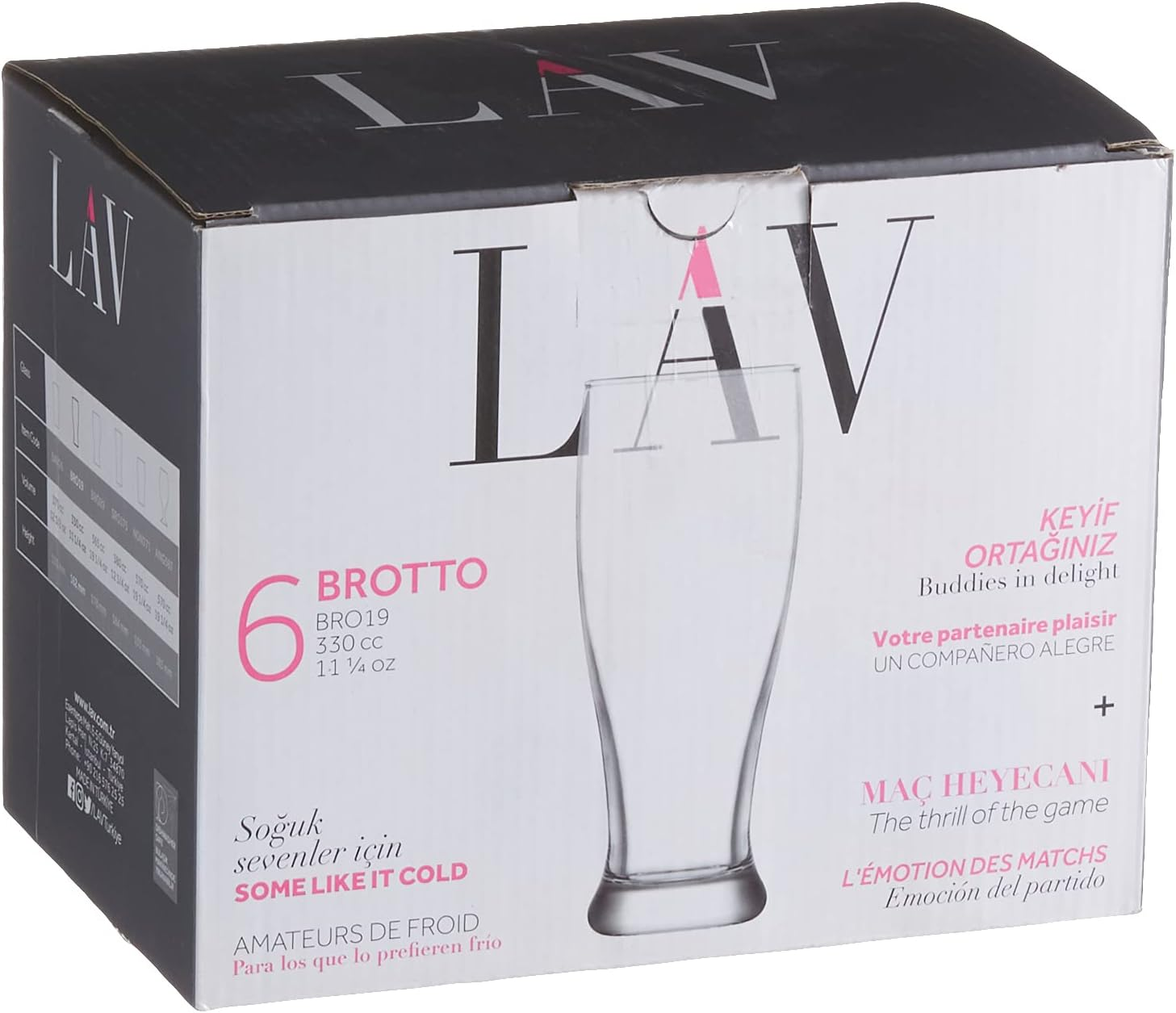 LAV Brotto Classic Beer Glasses - 330Ml - Pack of 6 image number 2