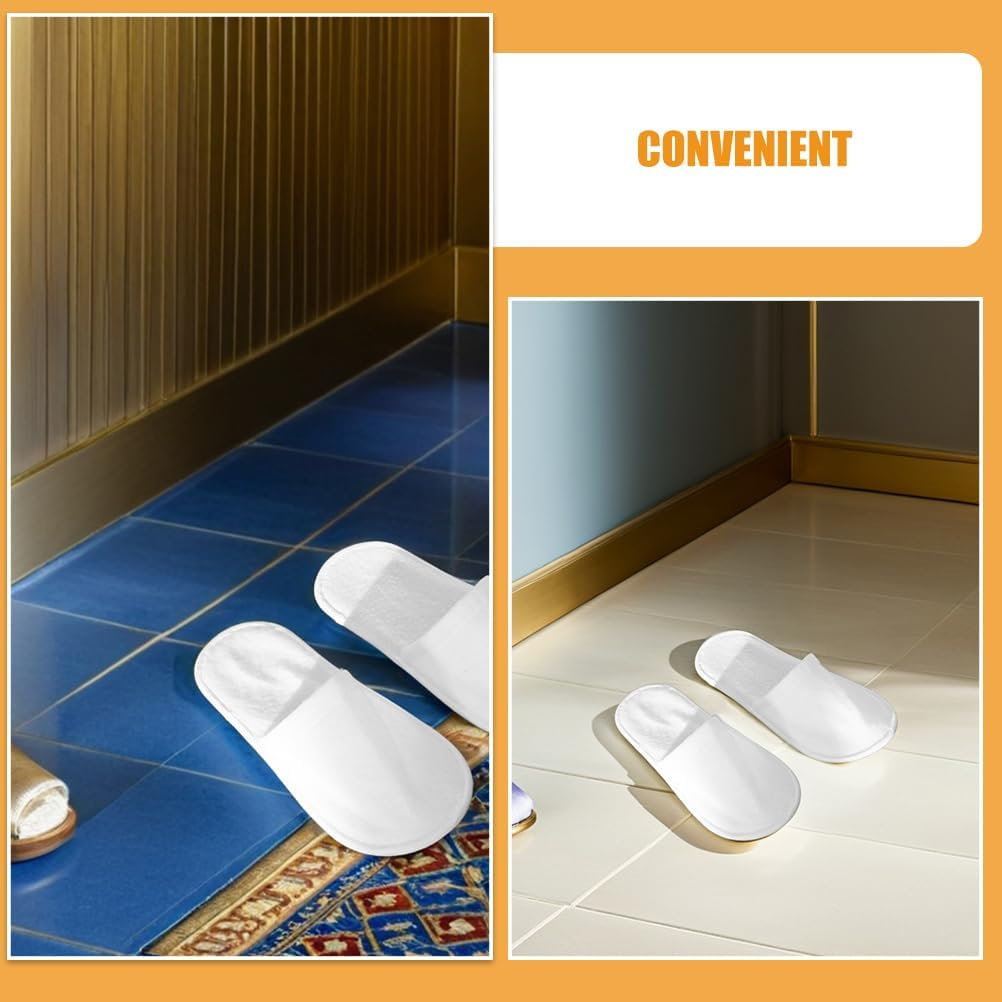SAFIGLE 30 Pairs White Salon Slippers: Disposable Closed Toe Non-Slip Fleece Cloth Slippers for Guests - 4Mm Thick Soft Sole for Women and Men