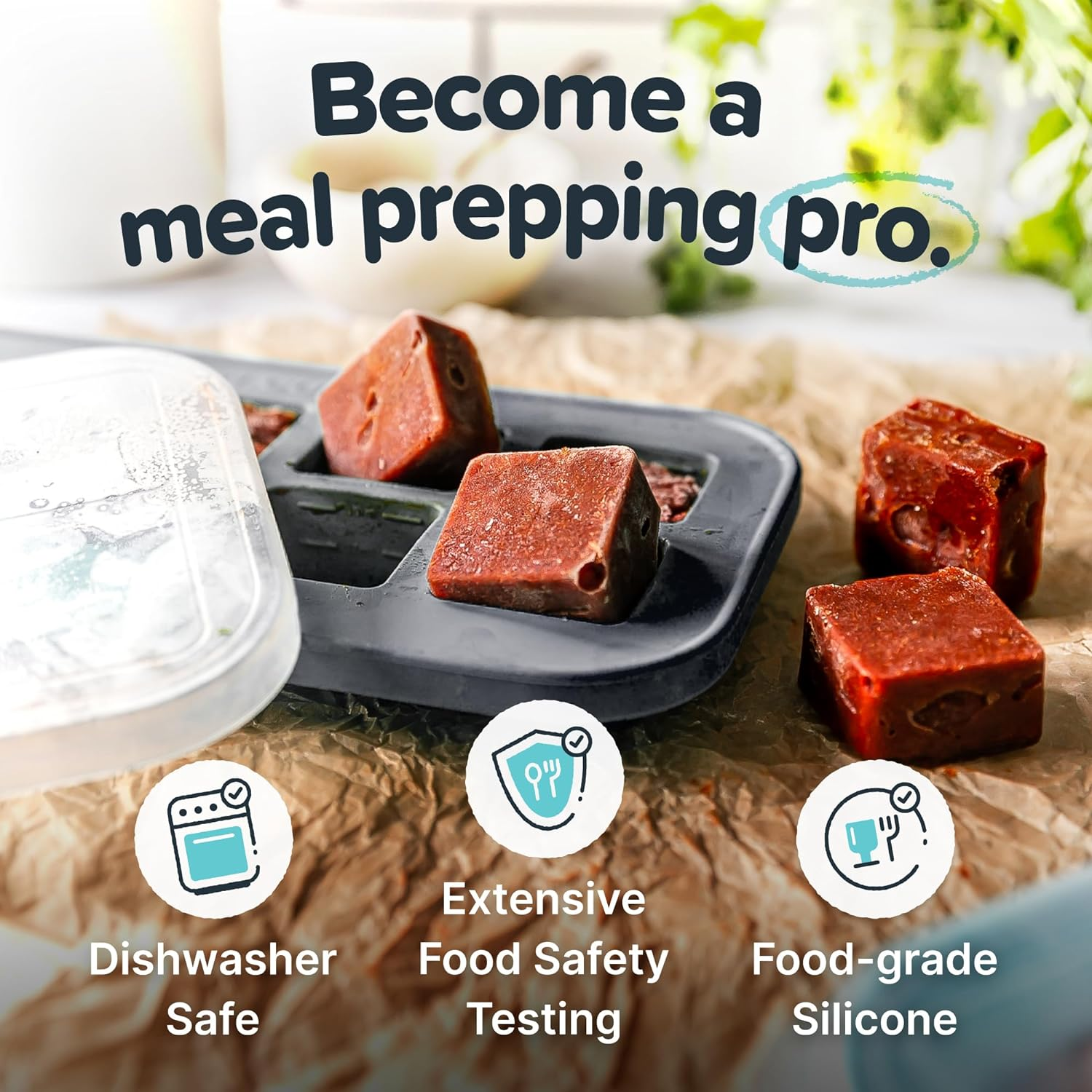 Souper Cubes 2 Tbsp Silicone Freezer Tray with Lid - Easy Meal Prep Container and Kitchen Storage Solution - Silicone Mold for Soup and Food Storage - Charcoal &ndash; 2-Pack image number 3