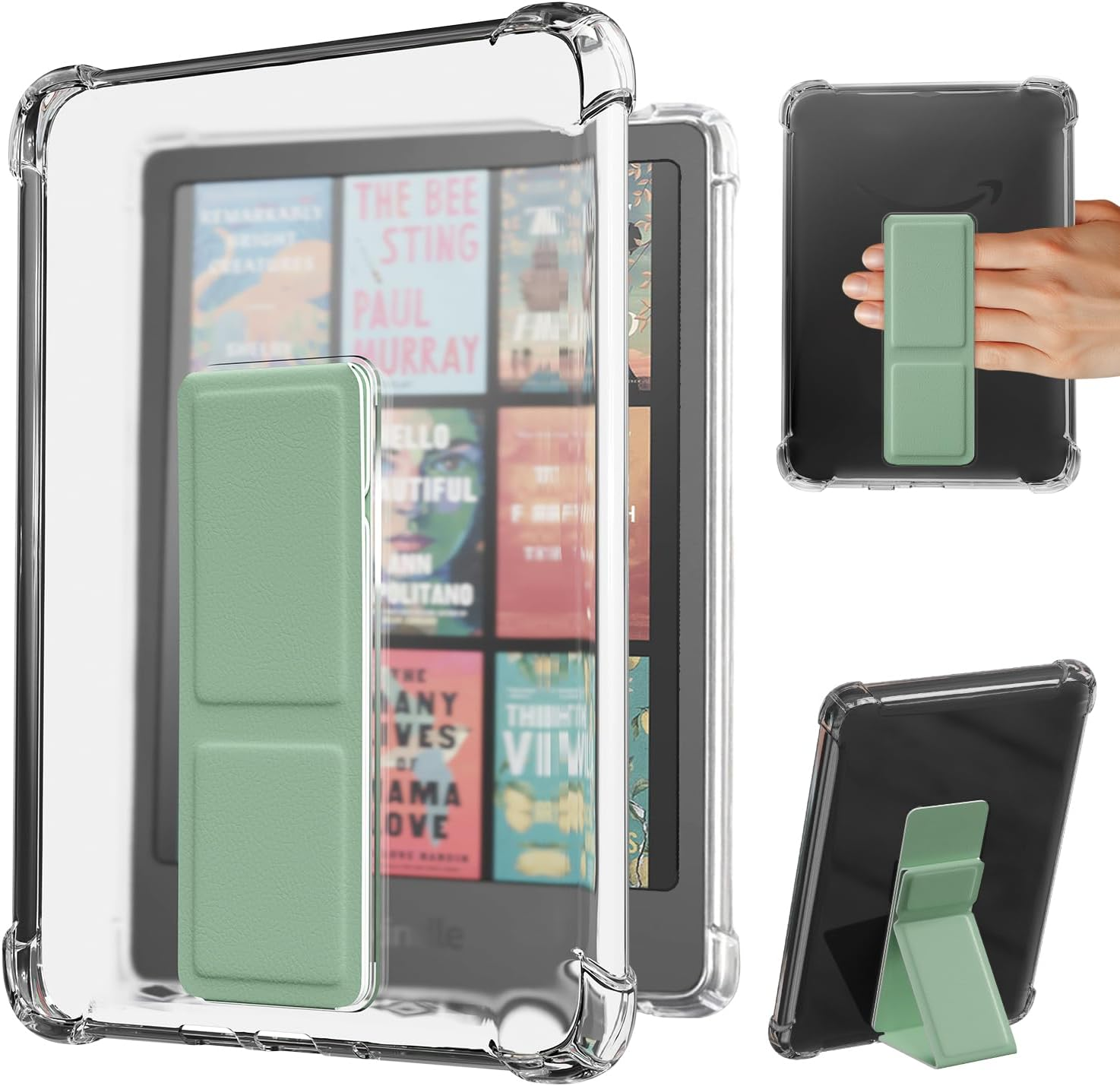 Kindle Paperwhite Case 12Th Generation 2024, Clear Silicone Cover with Stand, Slim Shockproof Shell for Daily Use and Travel, Transparent Green