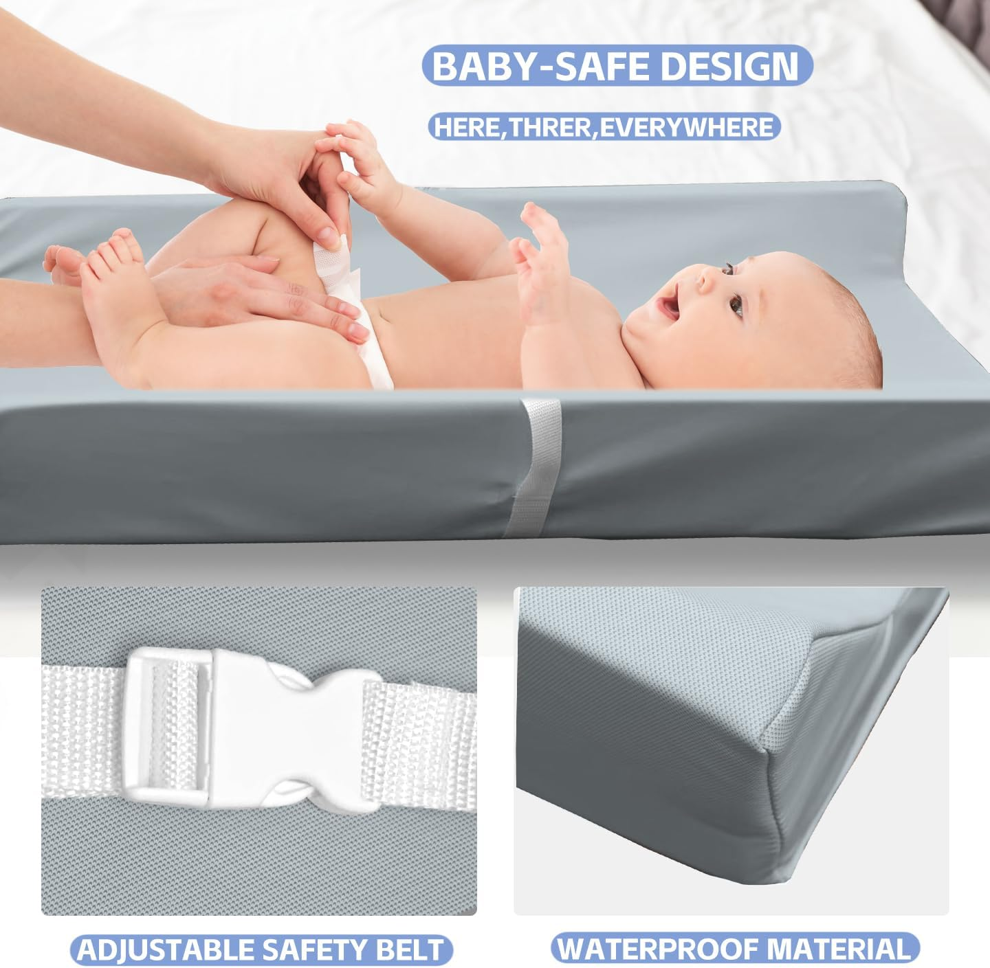 AGOGOLIFE Vegan Leather Baby Changing Pad with Waterproof & Wipe-Clean PU Cover, Standard Size Cozy Diaper Changing Pad for Dresser and Table, Blue image number 1