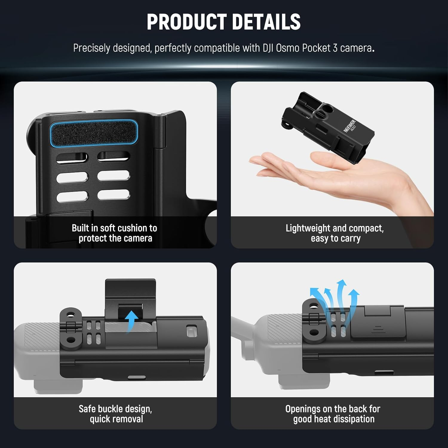 NEEWER Basics Pocket 3 Extension Adapter Mount Kit Compatible with DJI Osmo Pocket 3, Expansion Cage Frame, Dual Cam Setup with Cold Shoe for DSRL Digital Camera Vlogging, GP-68 image number 1