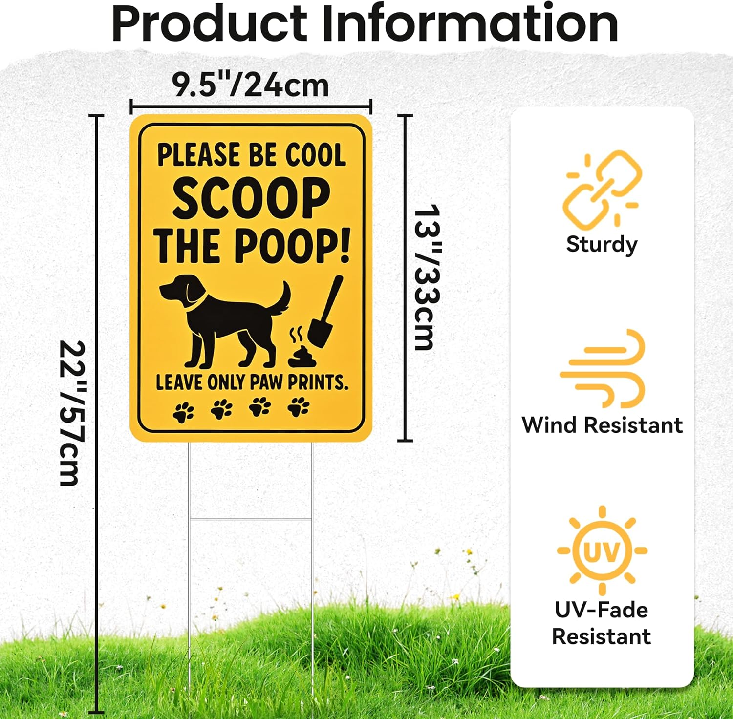 Combojoy No Dog Poop Signs for Yard, 2- Pack 13" X 9.5" Clean up after Your Dog Signs, Pick up after Your Dog Sign with Metal Stakes, Double-Sided and Waterproof No Pooping Dog Sign for Yard Lard image number 3