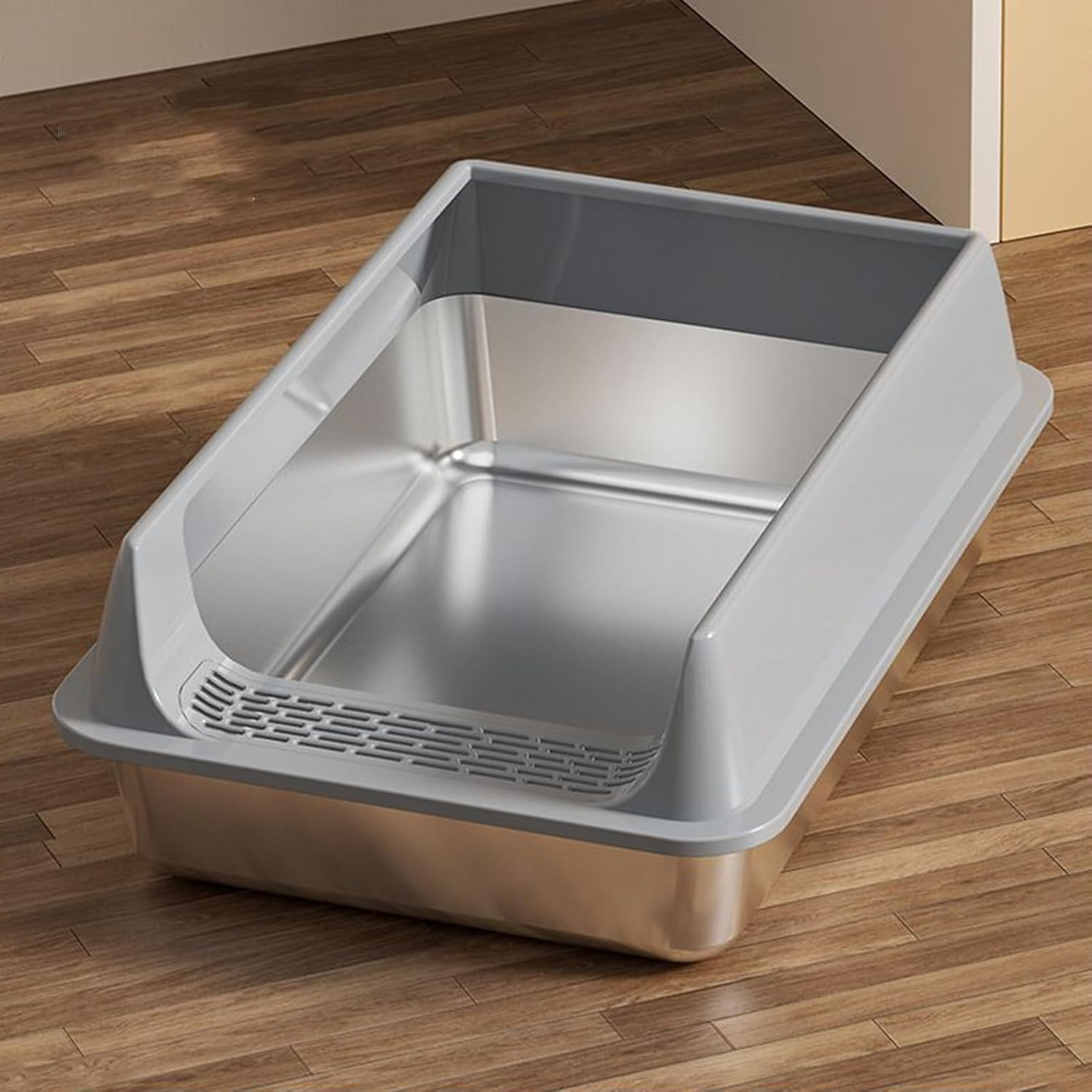 Lmyit Cat Litter Box - Stainless Steel Kitten Litter Box Splash-Proof with Scoop,Non-Stick Pet Accessories for Large Medium Small Cat Apartment Garden Balcony Terrace image number 6