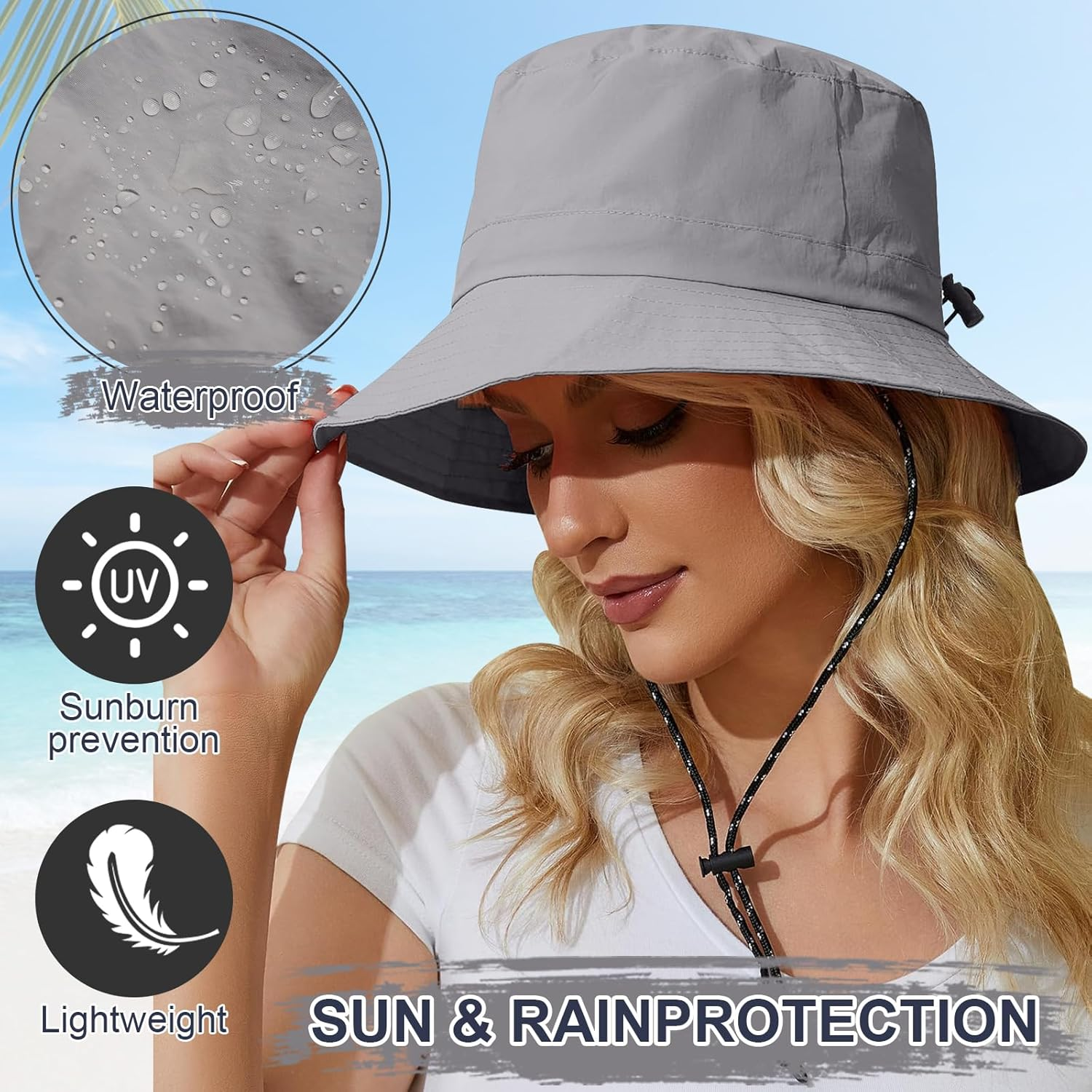 Velado Sun Hat for Women Men Wide Brim Bucket Hat UPF50 UV Protection Adjustable Cap for Summer Fishing, Hiking, Camping, Garden, Farming, Outdoor Exercise - Grey image number 2